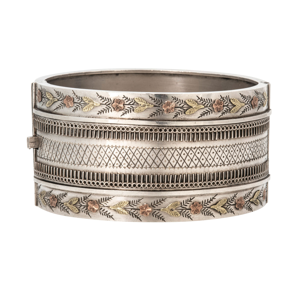 Victorian Gold Overlay Sterling Silver Wide Bangle