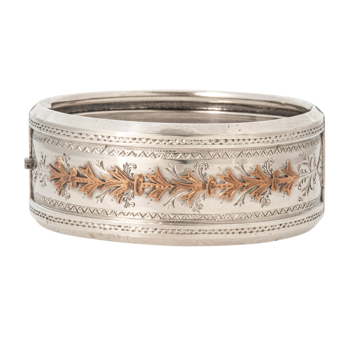 Victorian Gold Overlay Sterling Silver Wide Bangle