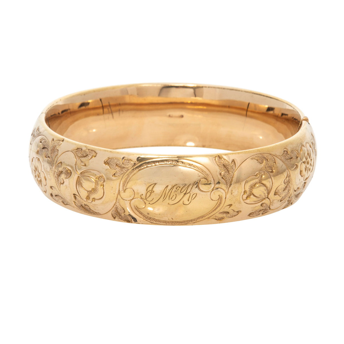 Vintage Engraved Floral Pattern Gold-Filled Bangle