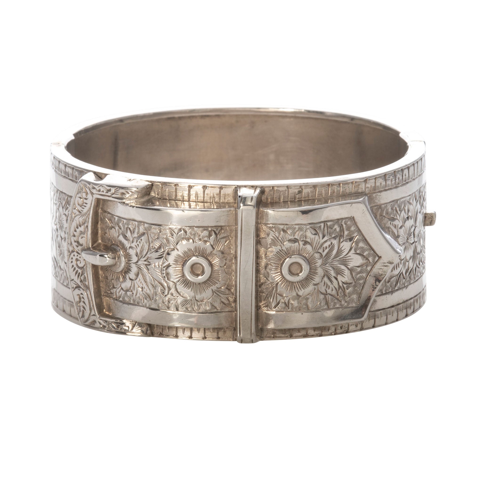 Victorian Aesthetic Silver Wide Buckle Cuff Bangle