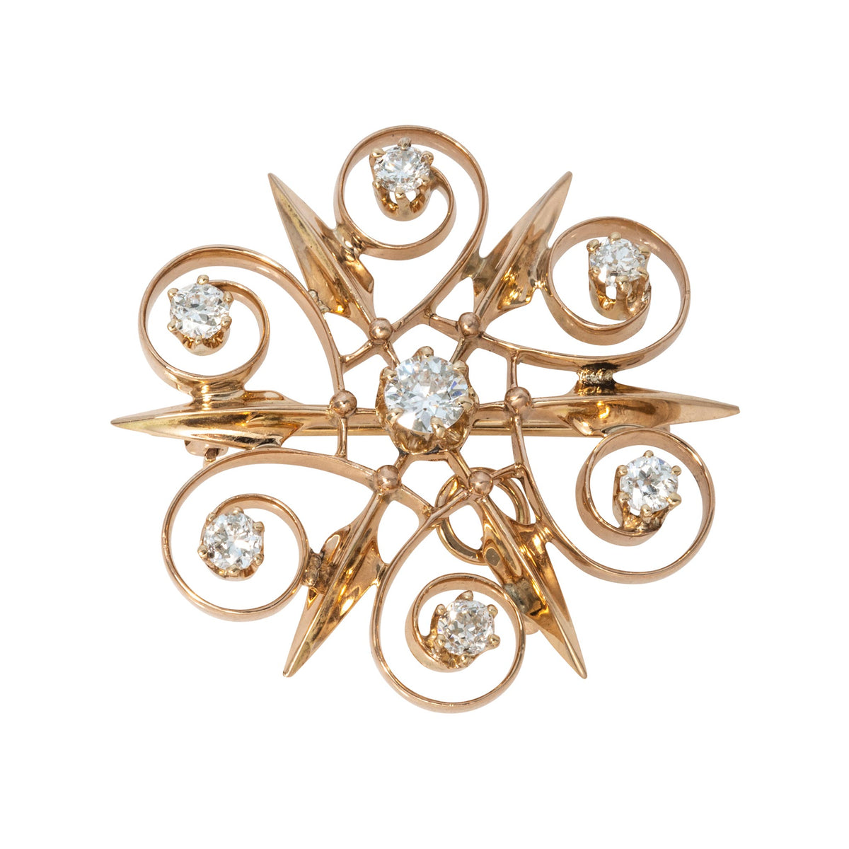 Victorian Style Diamond 14K Gold Pinwheel Swirl Pin/Pendant