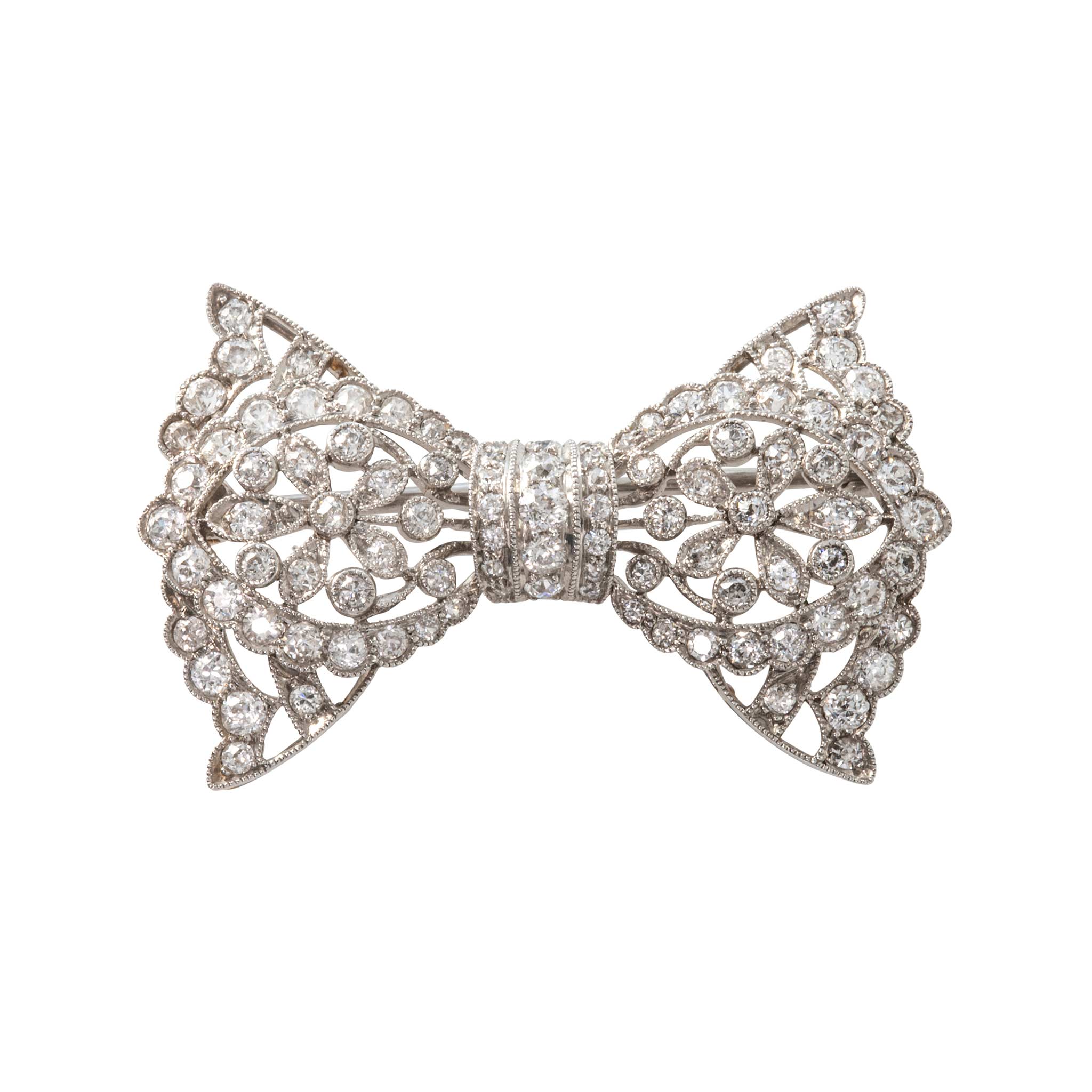 Edwardian-Style 1ctw Diamond Platinum Bow Brooch