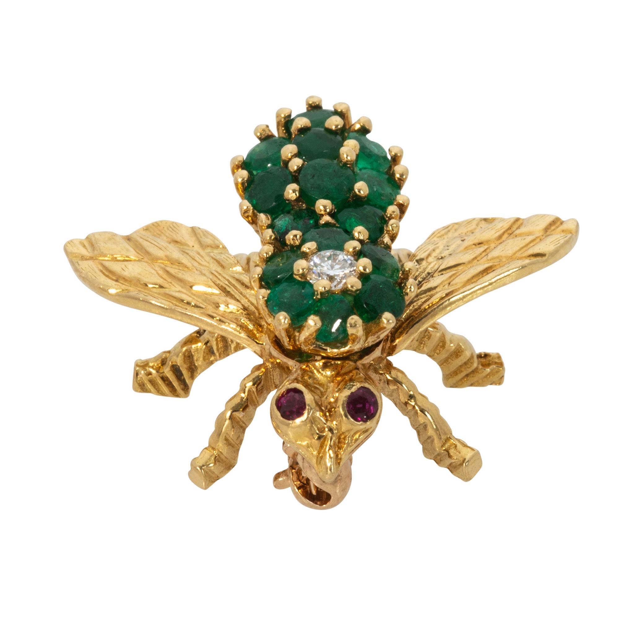 Vintage Emerald, Diamond & Ruby 18K Yellow Gold Bee Pin