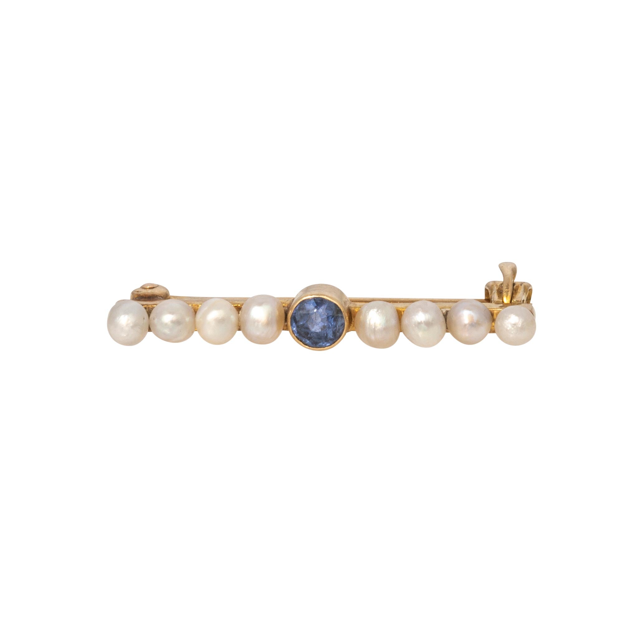 Vintage Sapphire & Pearl 14K Gold Bar Pin