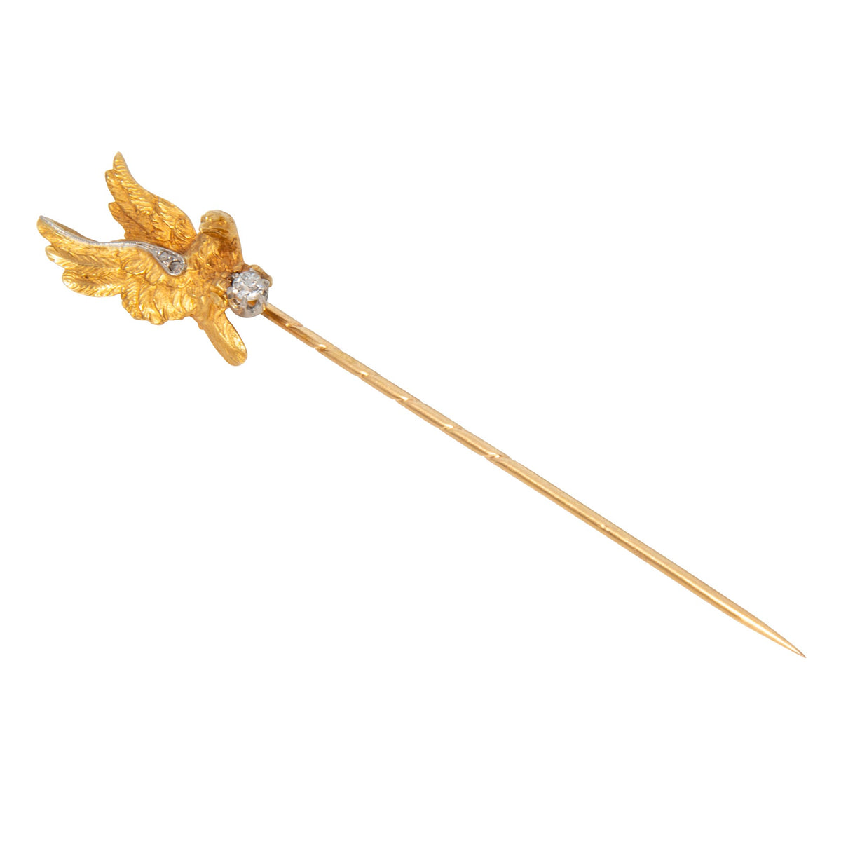Art Nouveau Style Diamond 18K Gold Eagle Stickpin