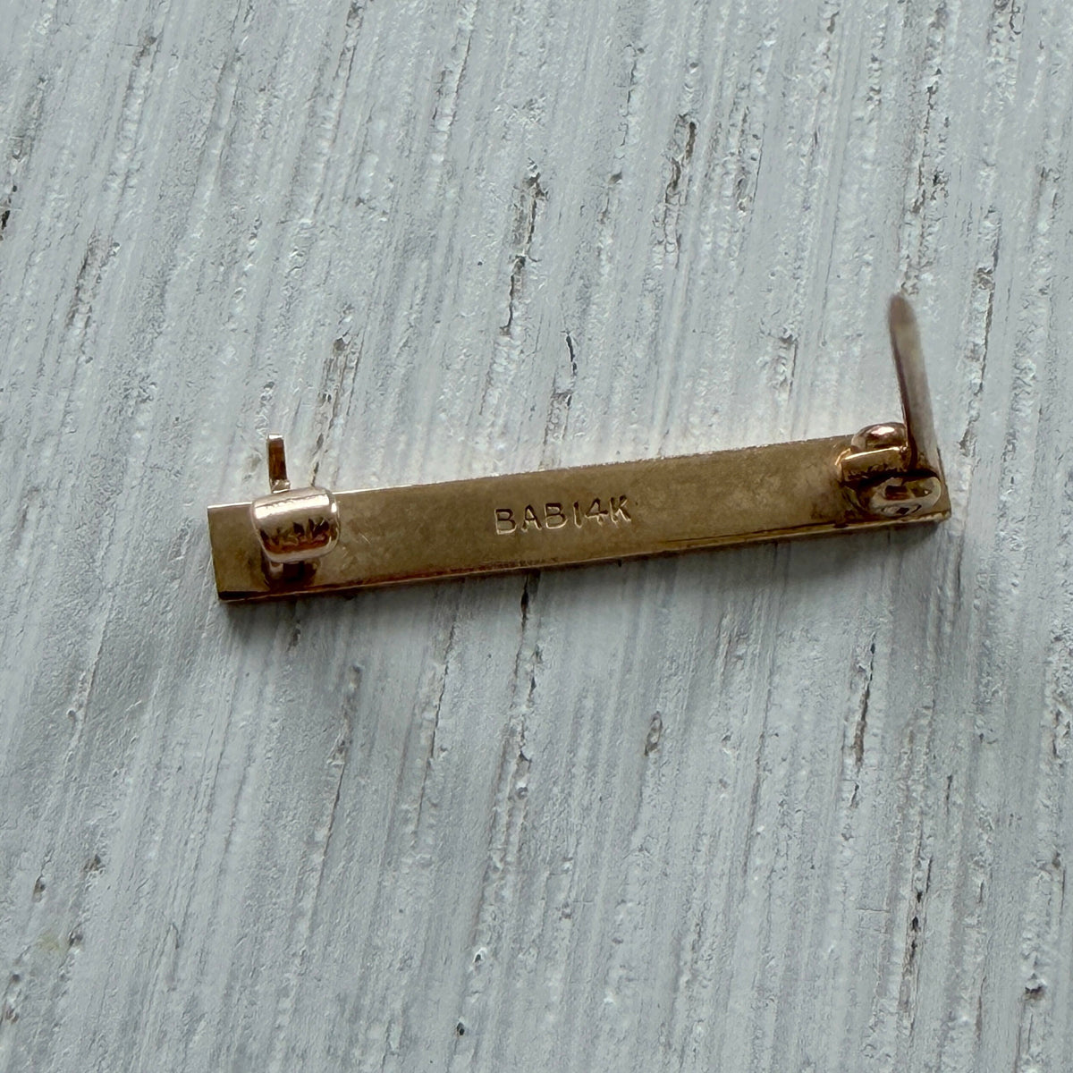 Estate 'JBM' Engraved 14K Gold Baby Bar Pin