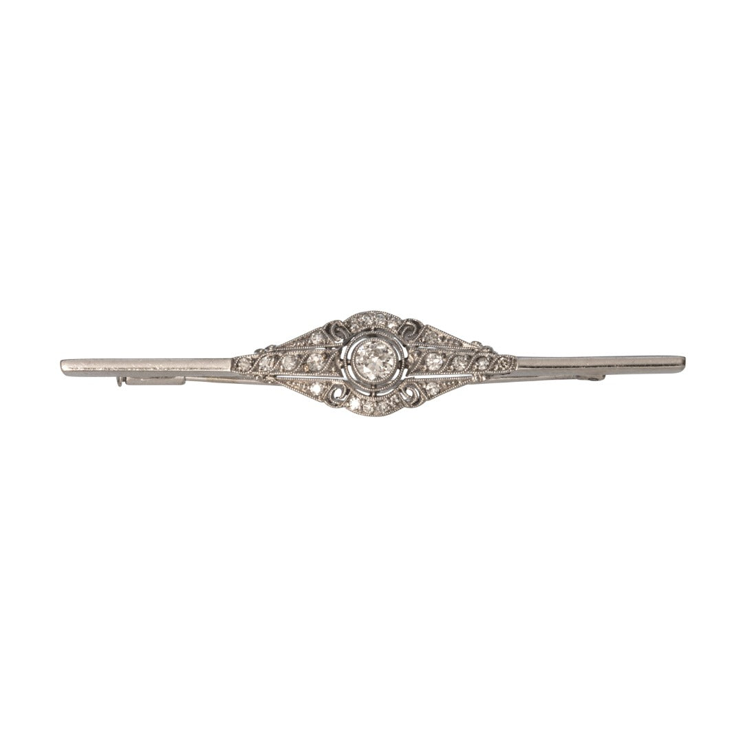 Edwardian Diamond 14K White Gold Bar Brooch Pin