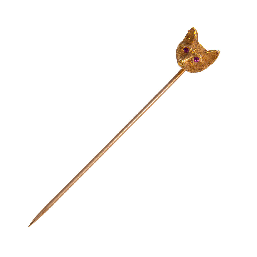Victorian Fox Head 14K Gold Stick Pin