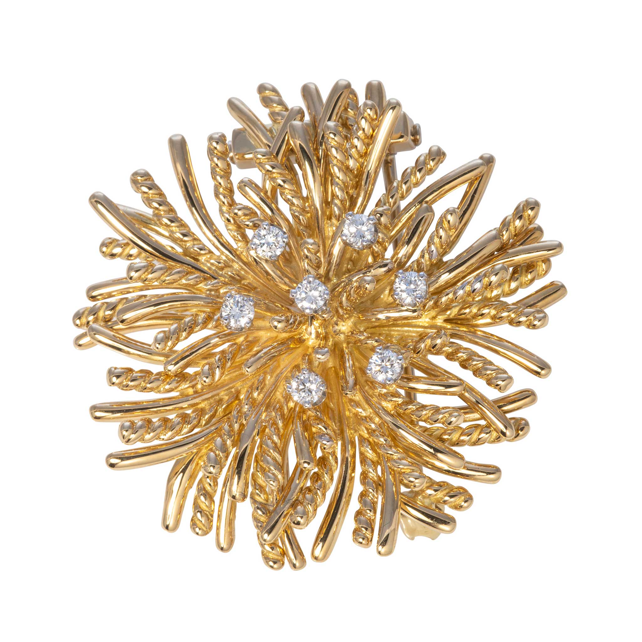 Vintage Tiffany Co Diamond 18K Gold Anemone Brooch