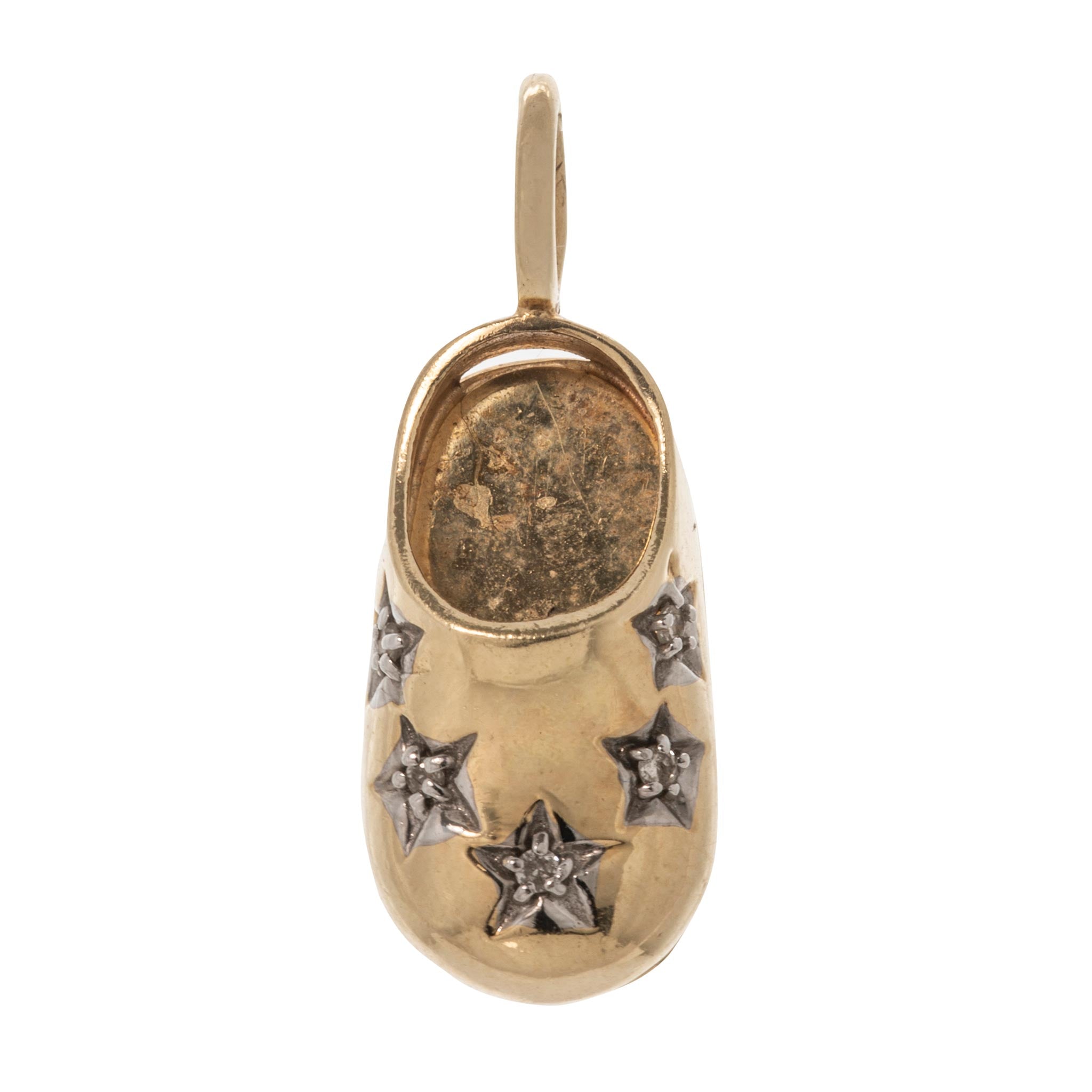 Vintage Star Set Diamond 14K Gold Baby Shoe Charm