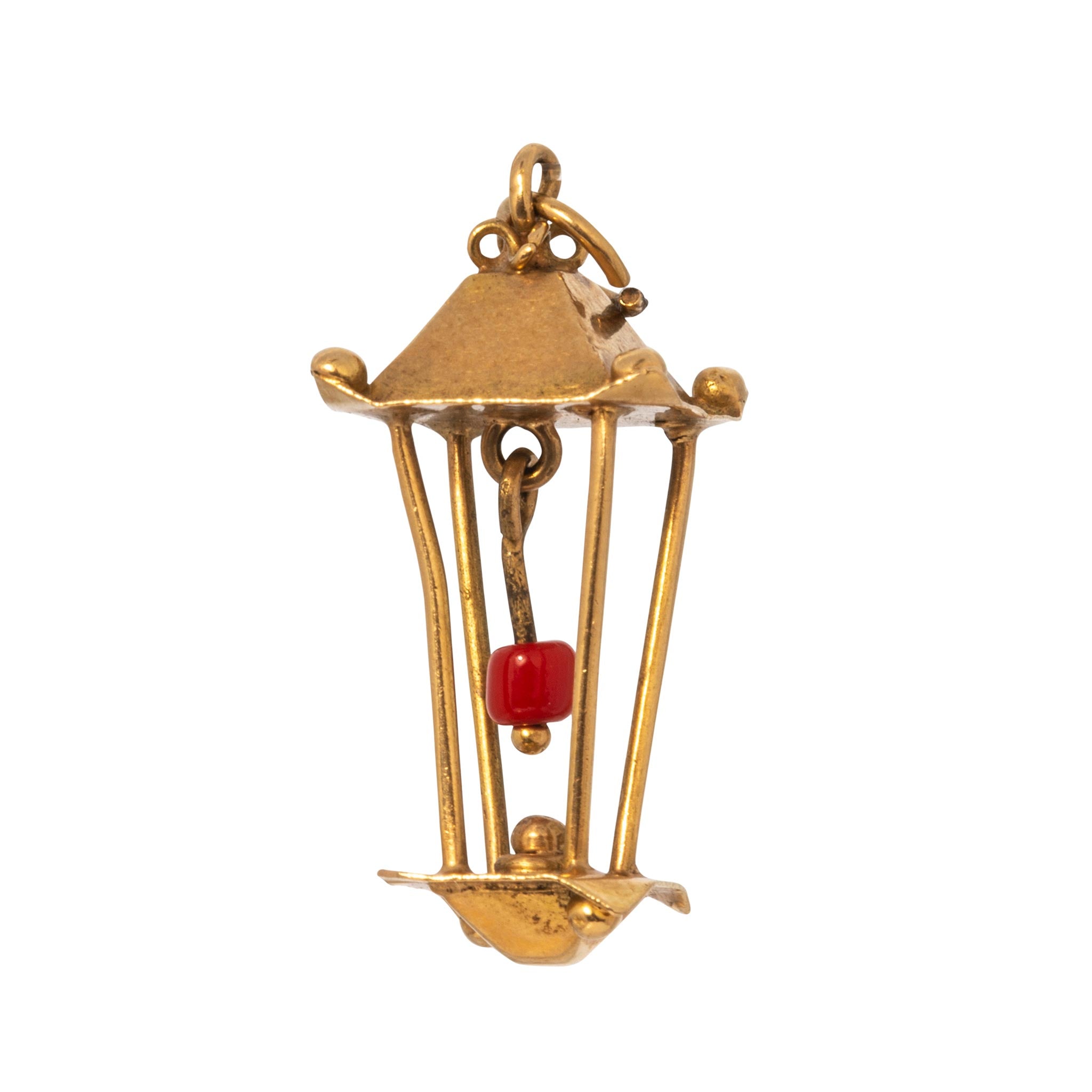 Vintage 18K Gold Red Stone Lantern Charm