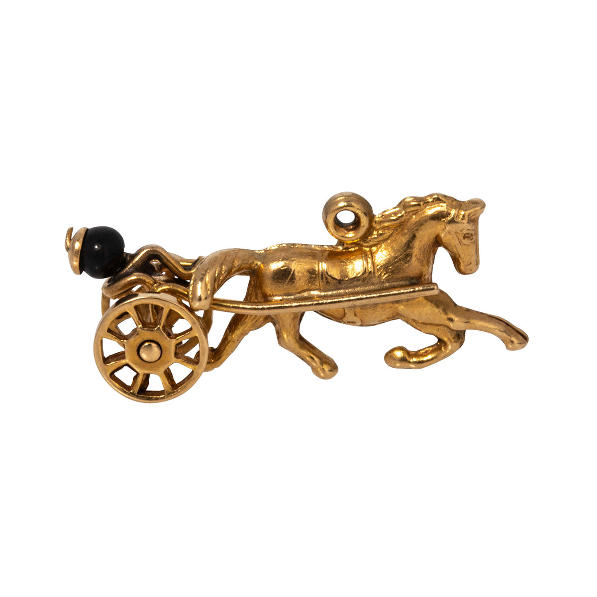 Vintage 14K Gold Race Horse Sulky Cart Charm