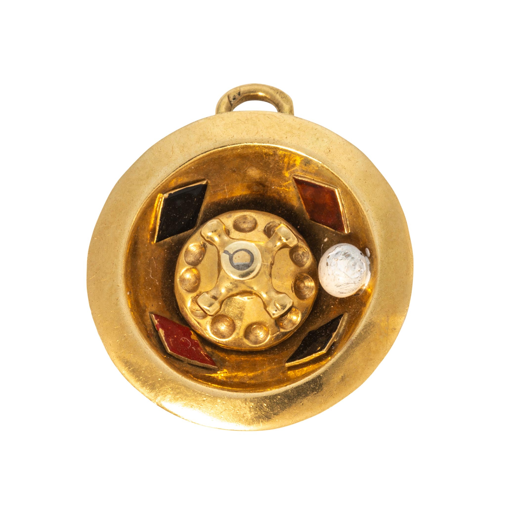 Vintage Enamel Roulette Wheel 14K Gold Charm