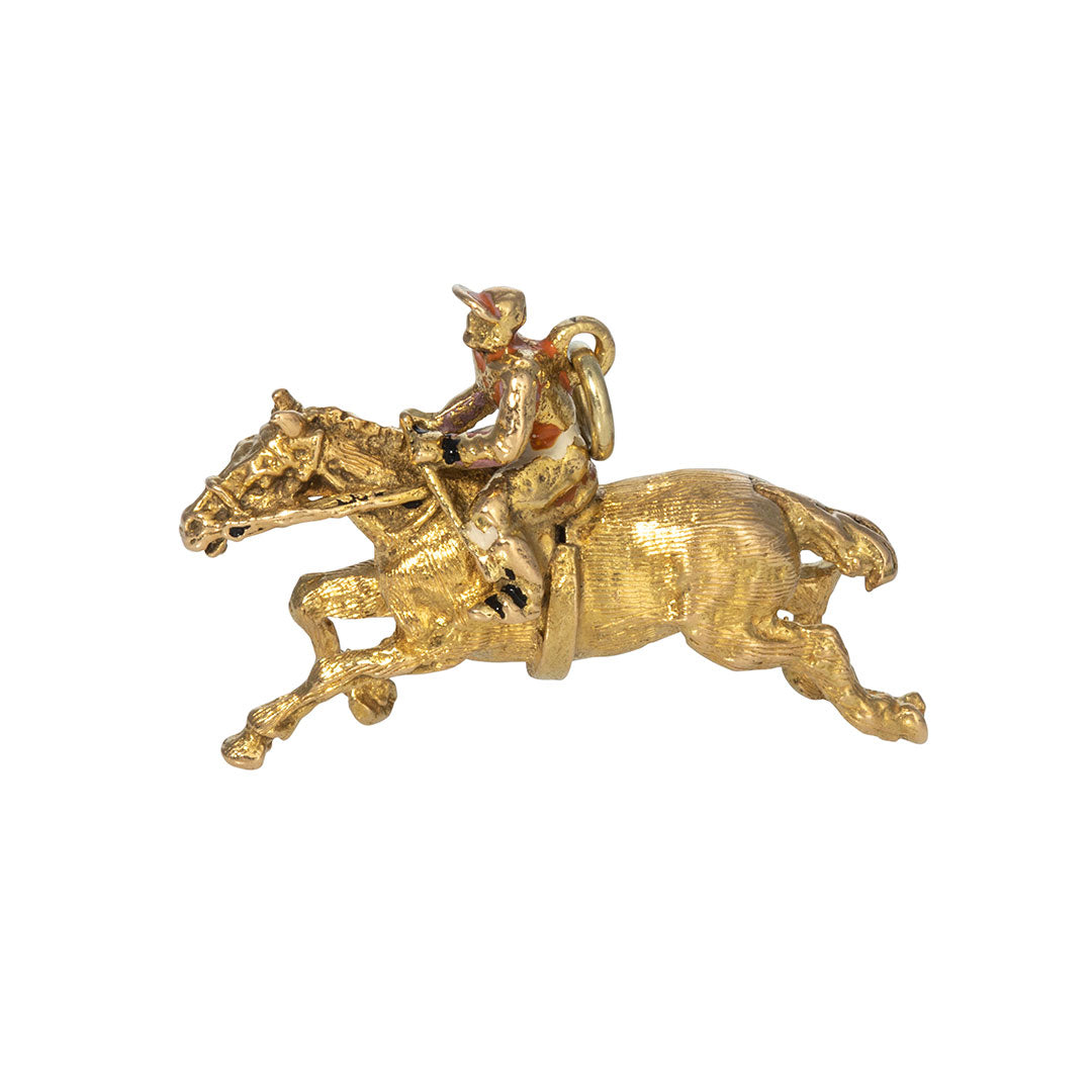 Estate 14K Yellow Gold Racehorse Jockey Charm