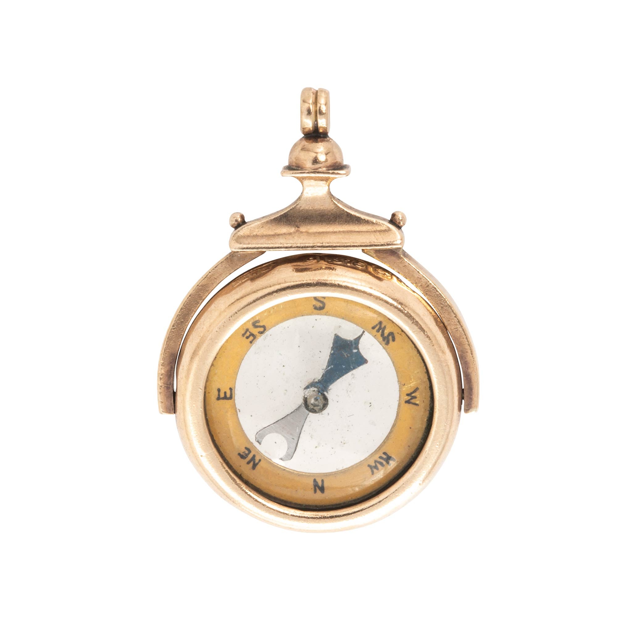 Victorian 9K Gold Swivel Compass Fob Pendant