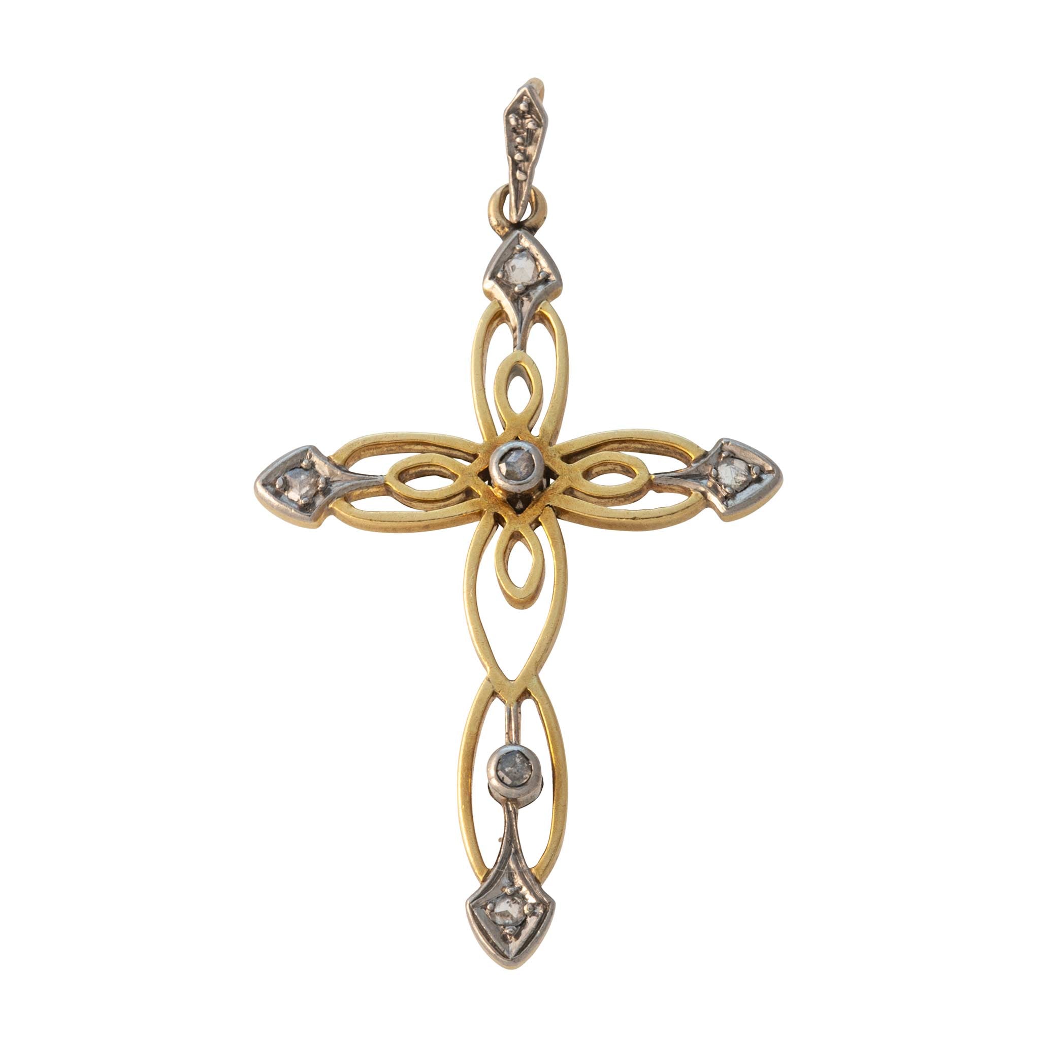 Victorian-Style Diamond 15K Gold Cross Pendant