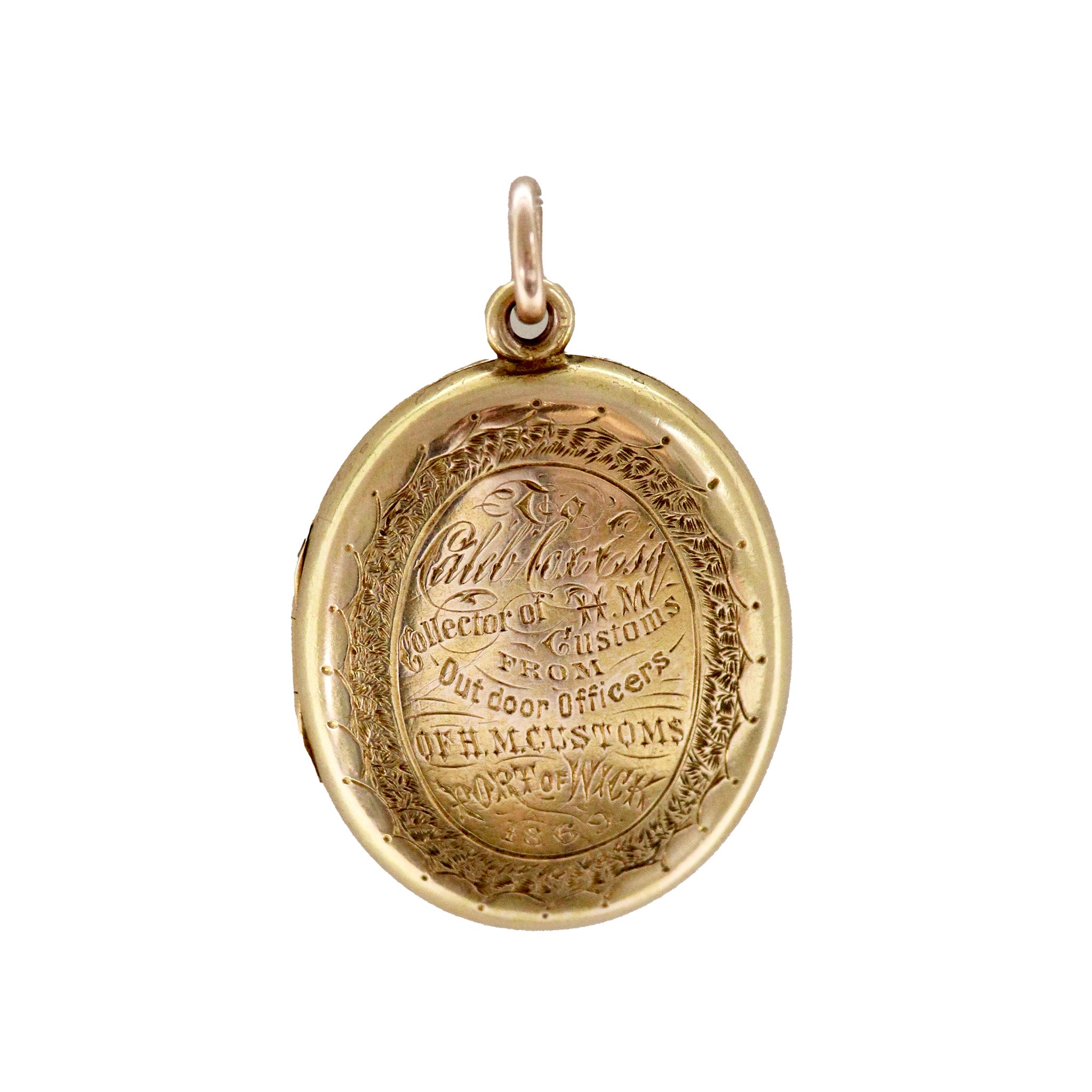 Victorian 18K Gold Hand Engraved Oval Locket Pendant