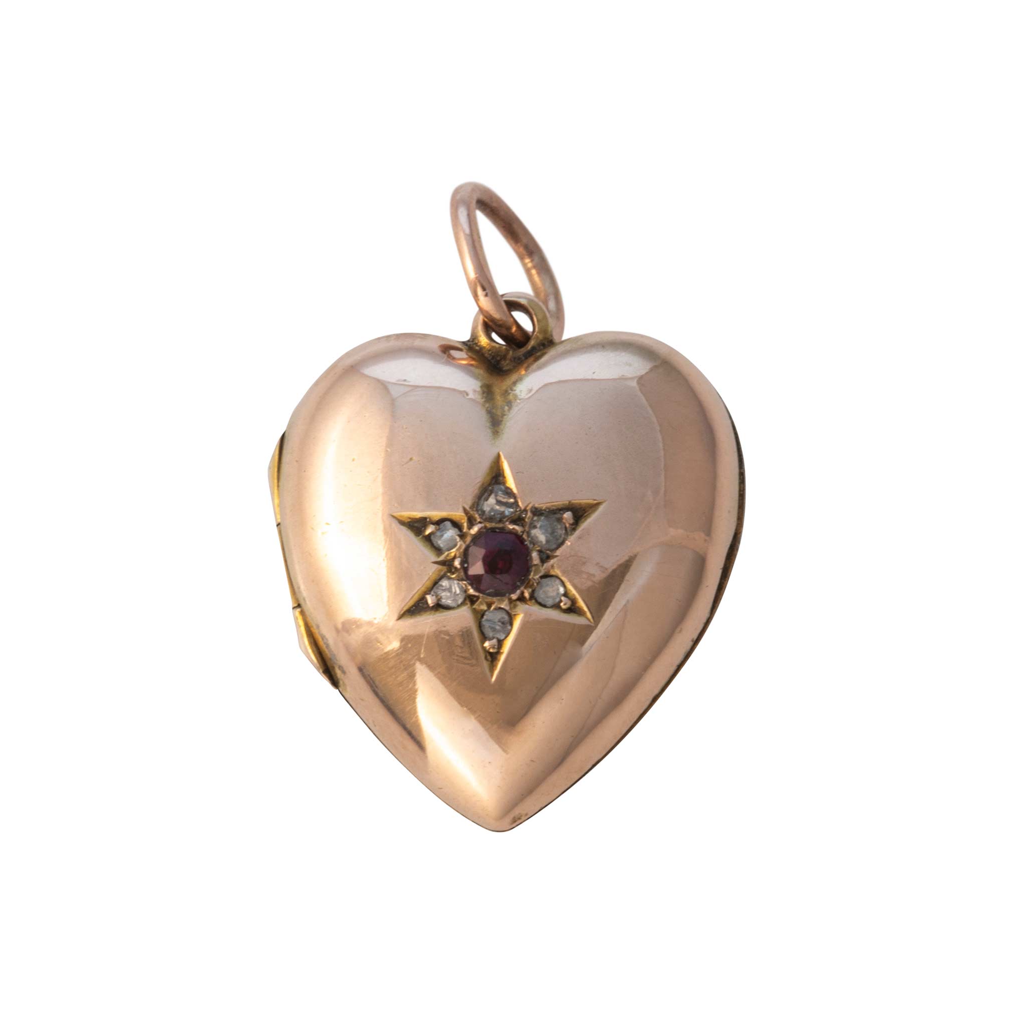 Victorian Ruby & Diamond 9K Gold Heart Locket Pendant