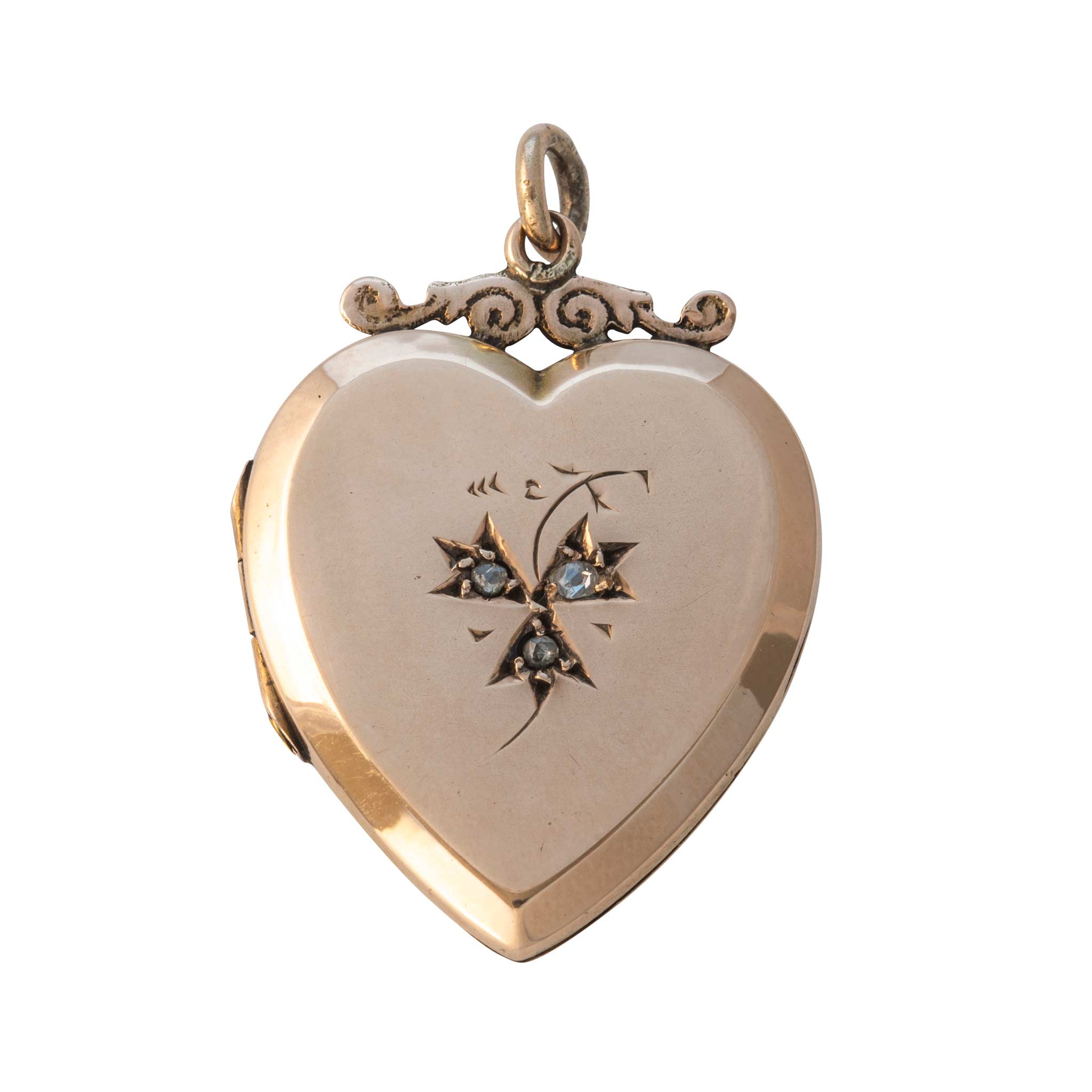 Victorian Diamond 15K Gold Heart Locket Pendant