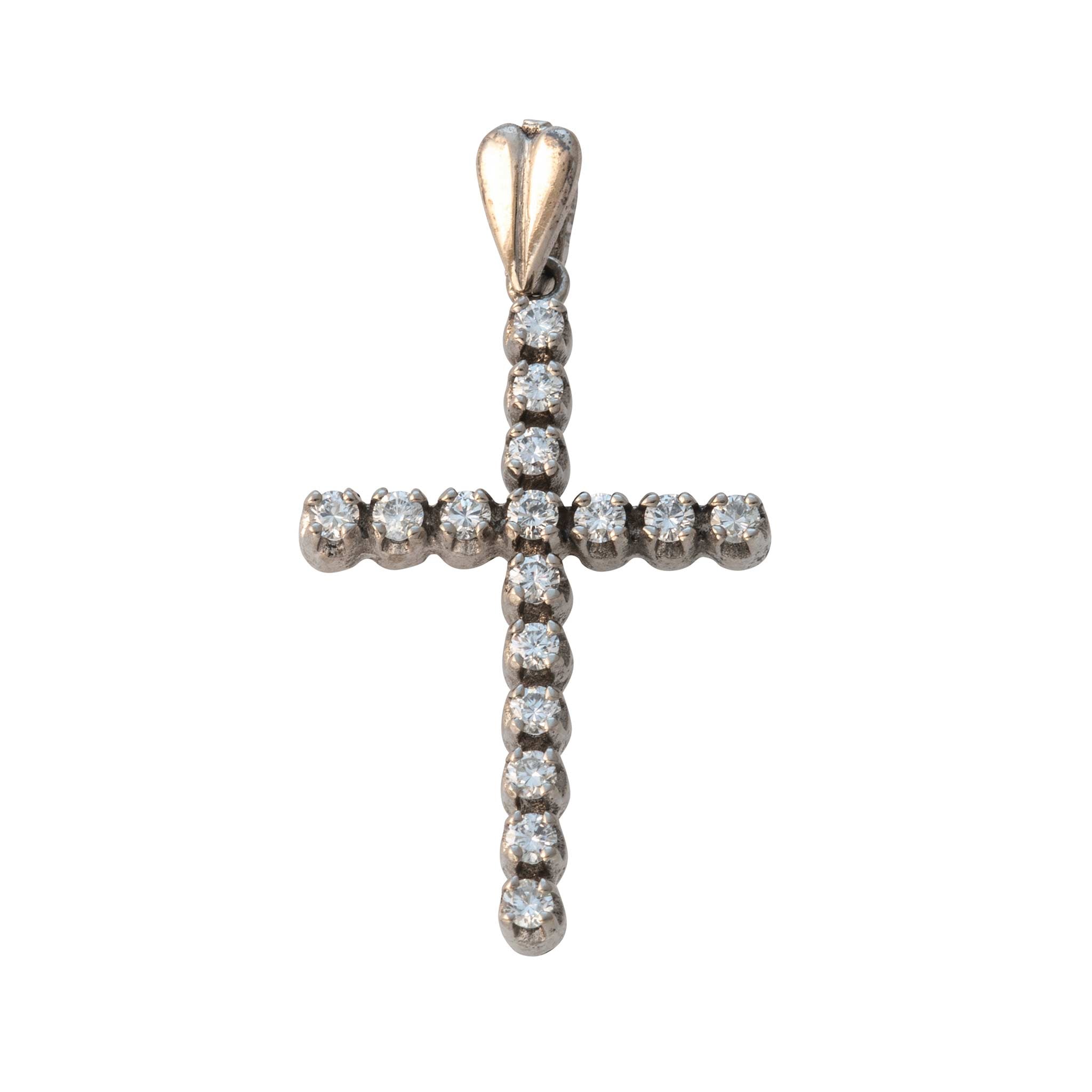 Estate Diamond 18K White Gold Cross Pendant