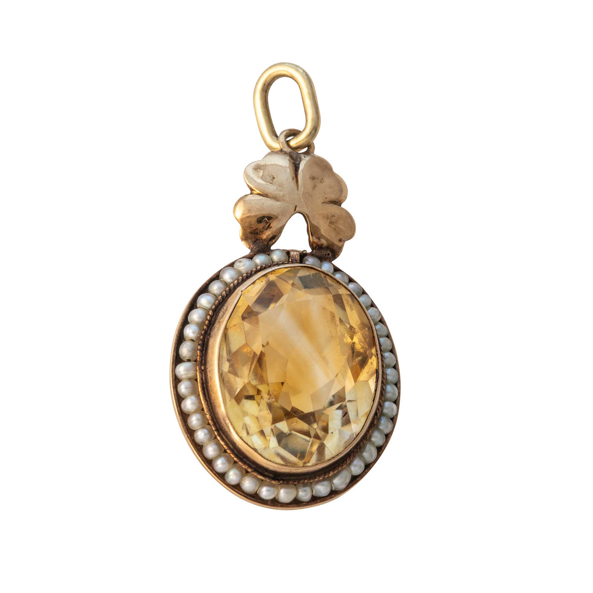 Victorian Citrine & Seed Pearl 14K Gold Pendant