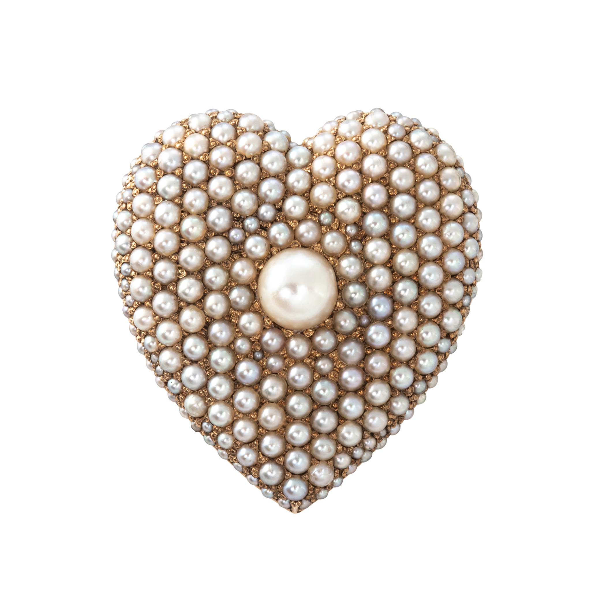 Victorian-Style Pearl Pavé 14K Gold Heart Pin/Pendant