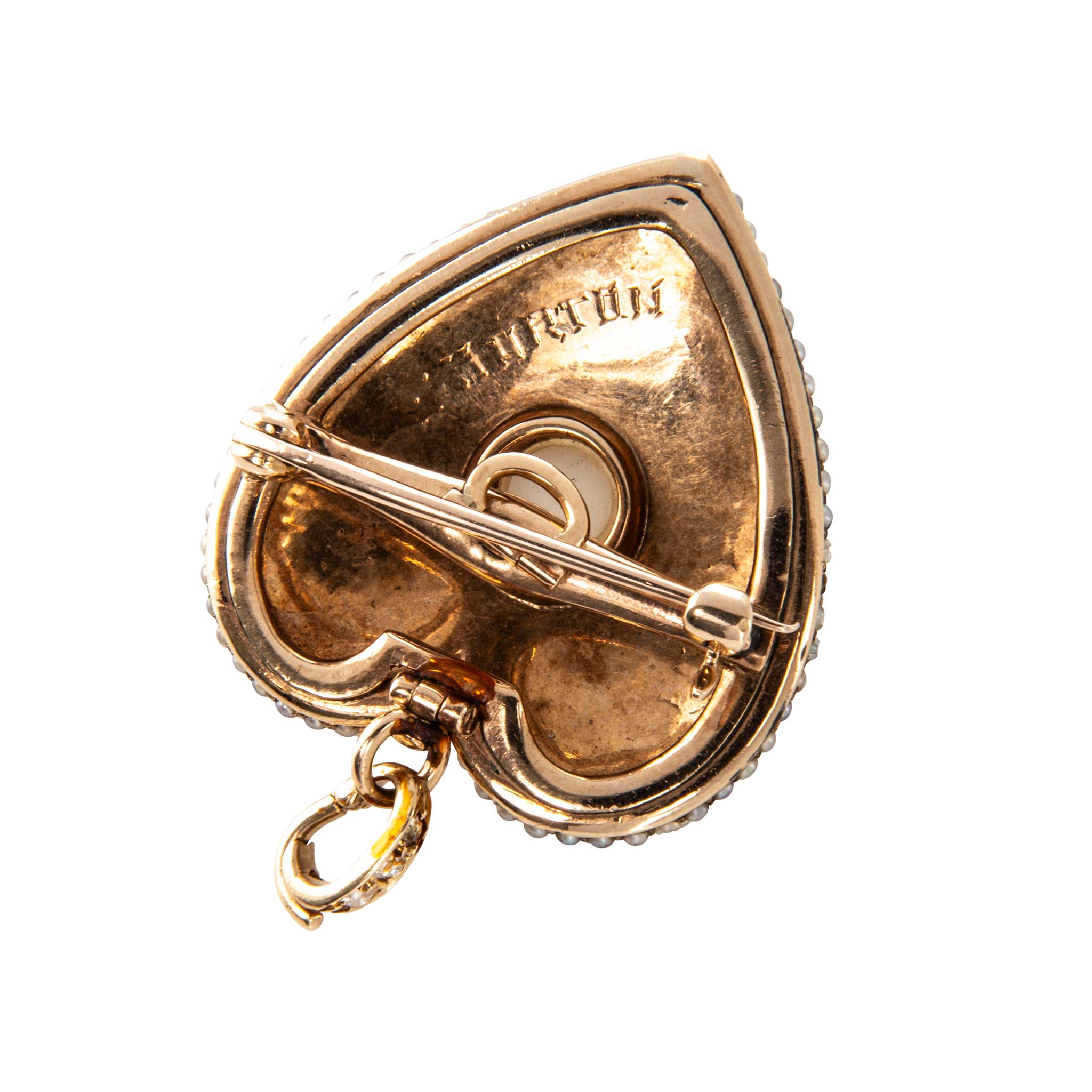 Victorian-Style Pearl Pavé 14K Gold Heart Pin/Pendant