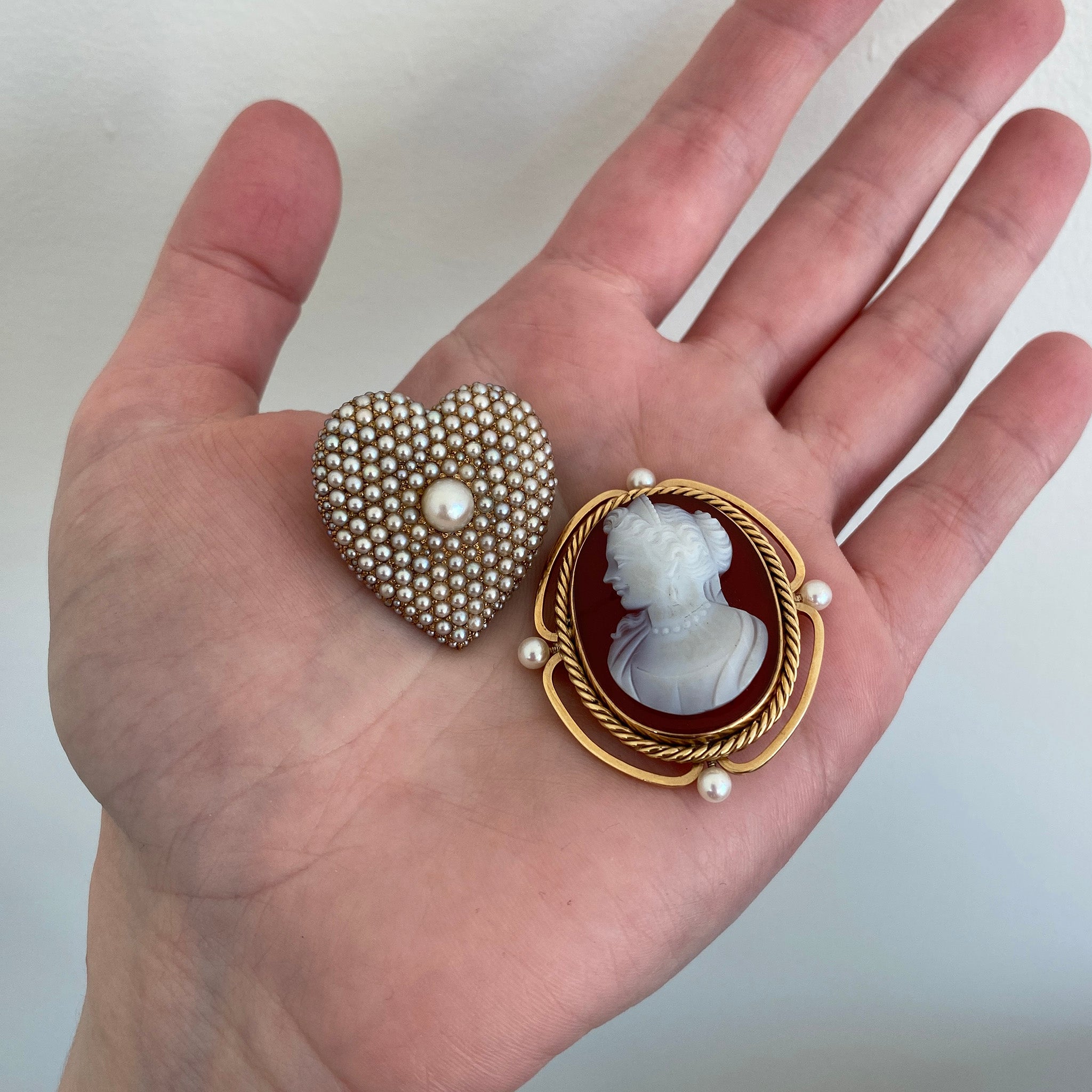 Victorian-Style Pearl Pavé 14K Gold Heart Pin/Pendant