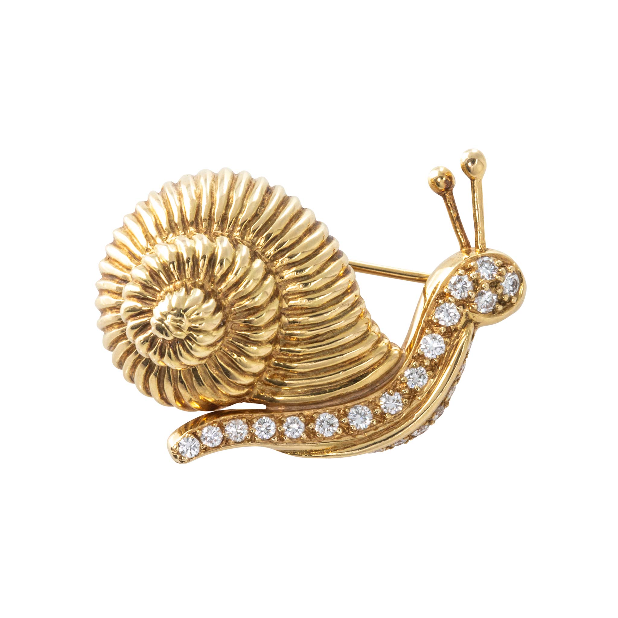 Vintage Diamond 18K Gold Snail Brooch