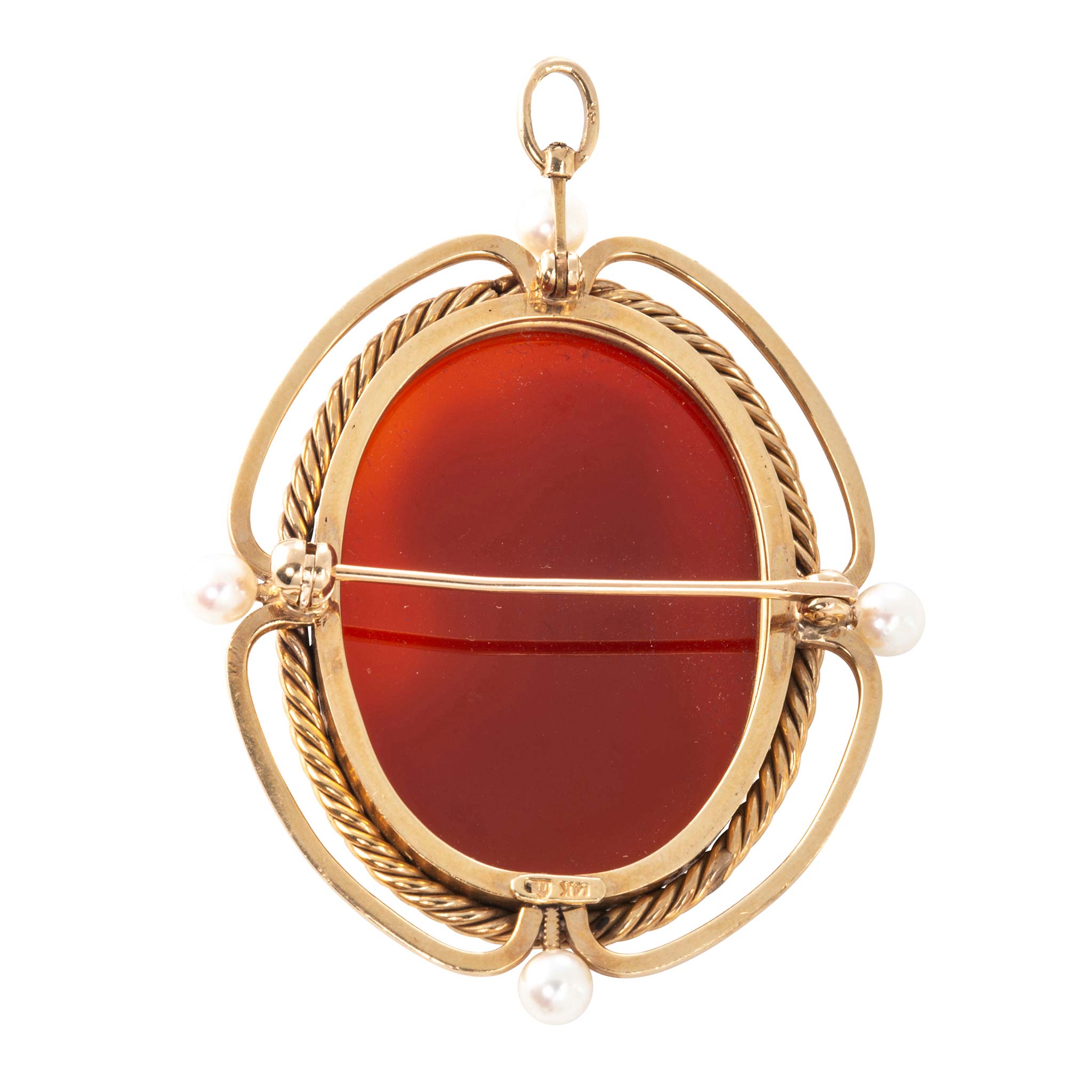 Victorian-Style Cameo & Pearl 14K Gold Pin/Pendant