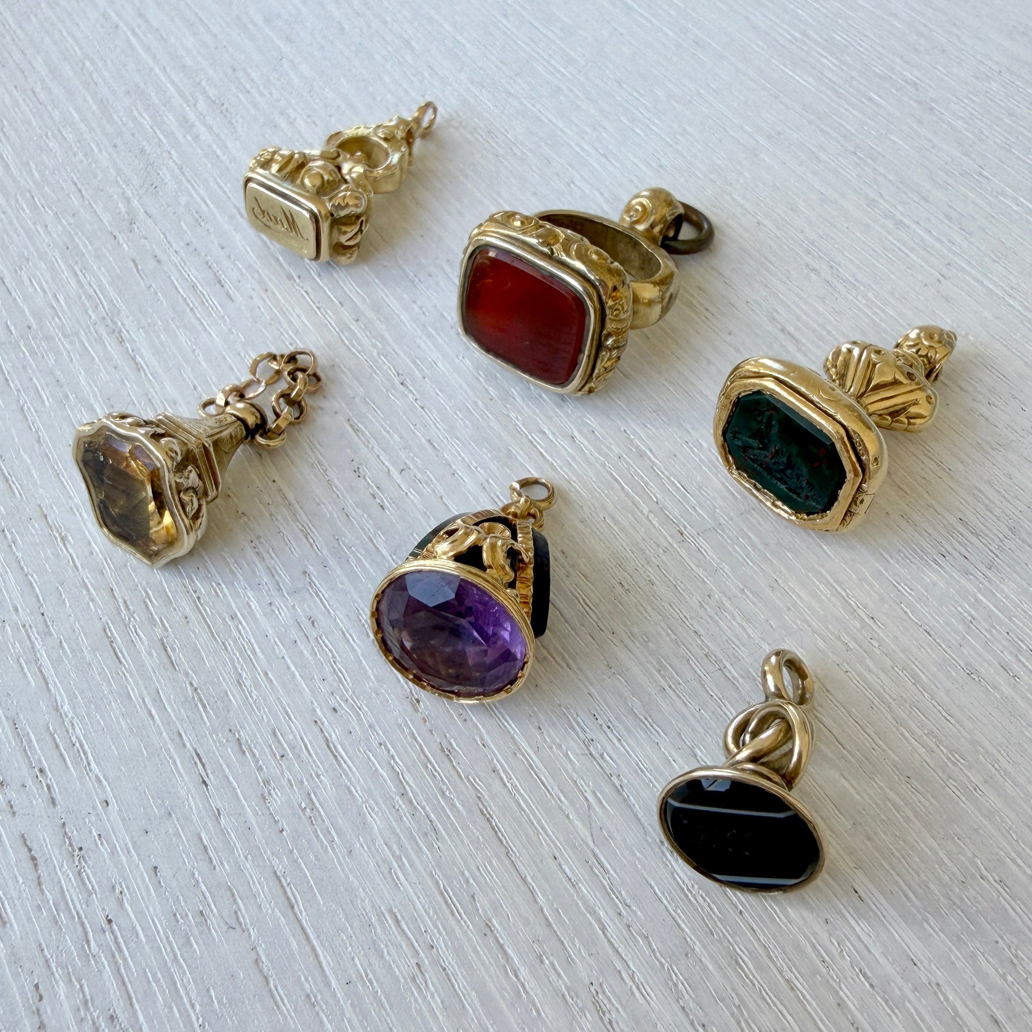 Victorian Multi-Stone 18K Gold Fob Pendant, Victorian Shield Stone 14K Gold Fob Pendant, Victorian Agate Intaglio Seal Gold-Filled Fob Pendant, Victorian Agate Intaglio Seal 18K Gold Fob Pendant