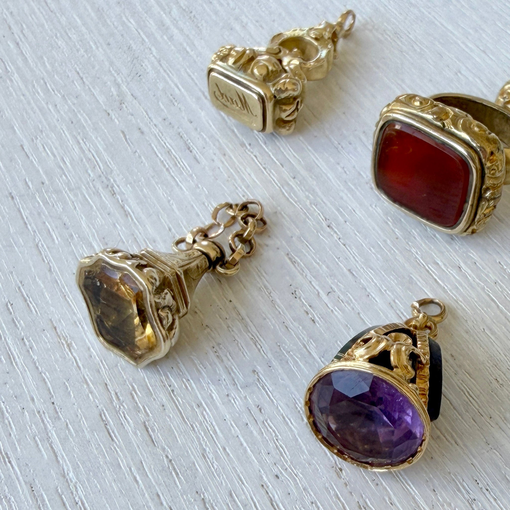 Victorian Shield Stone 14K Gold Fob Pendant, Victorian Intaglio Seal 18K Gold Fob Pendant