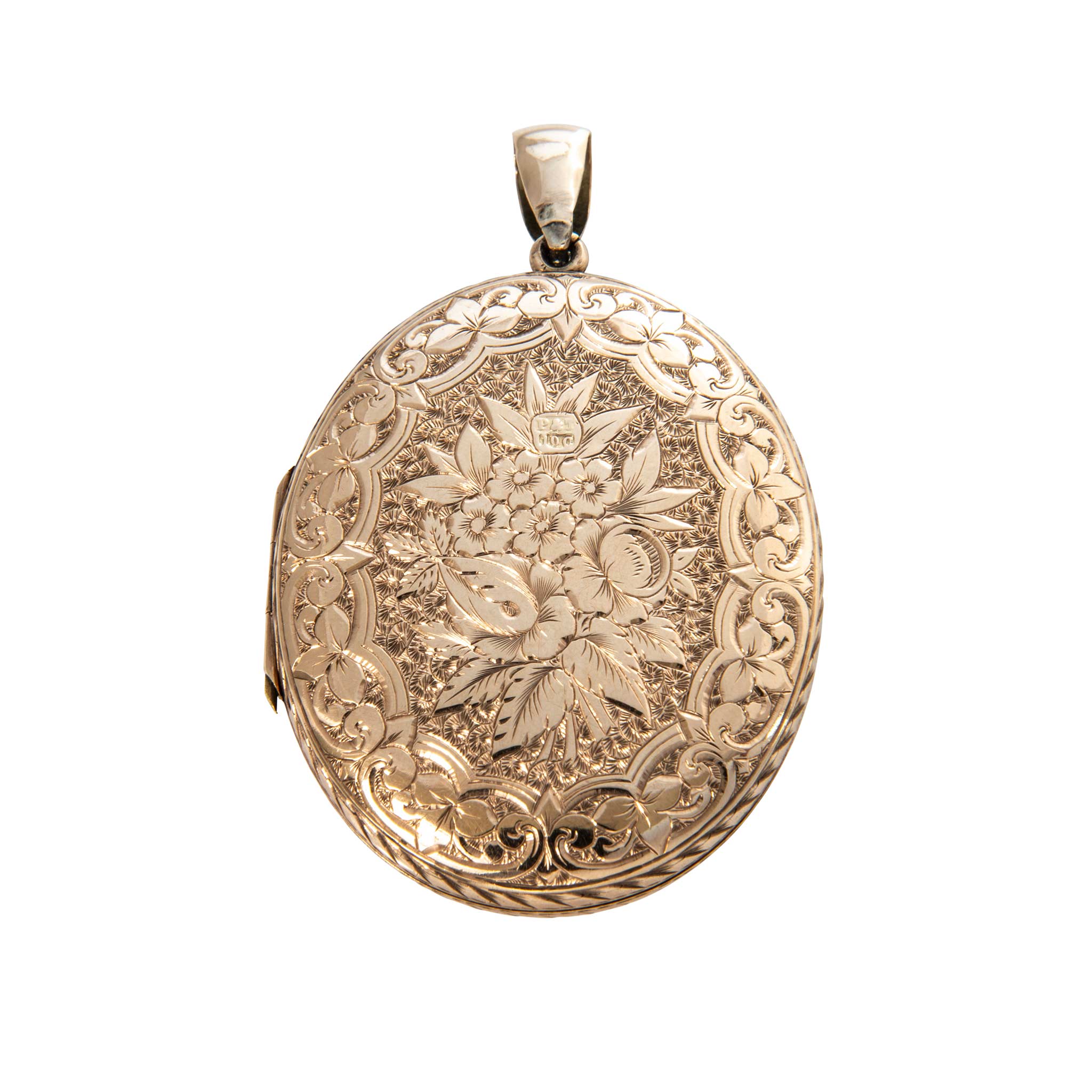 Victorian Back & Front Engraved 10K Gold Oval Locket Pendant