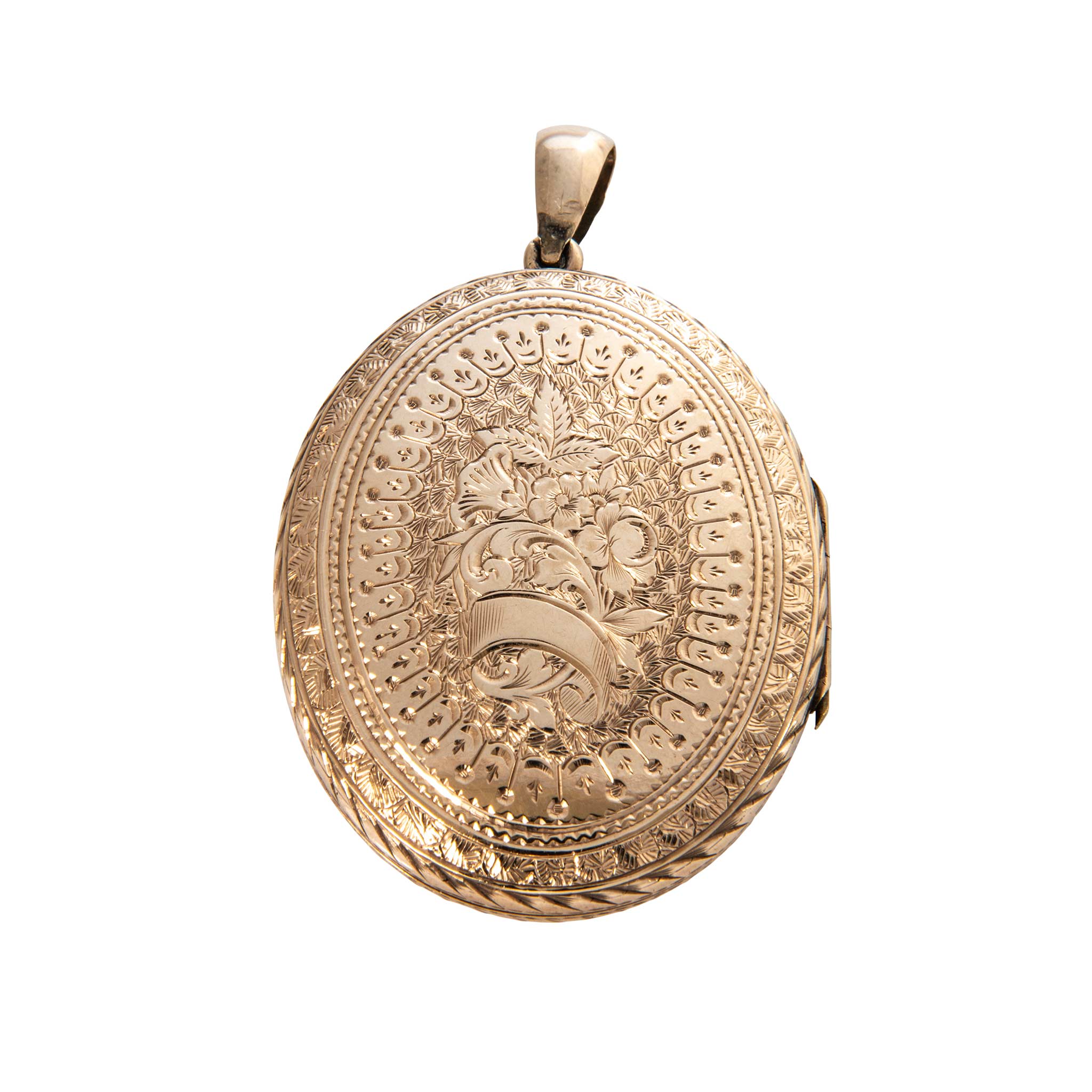 Victorian Back & Front Engraved 10K Gold Oval Locket Pendant