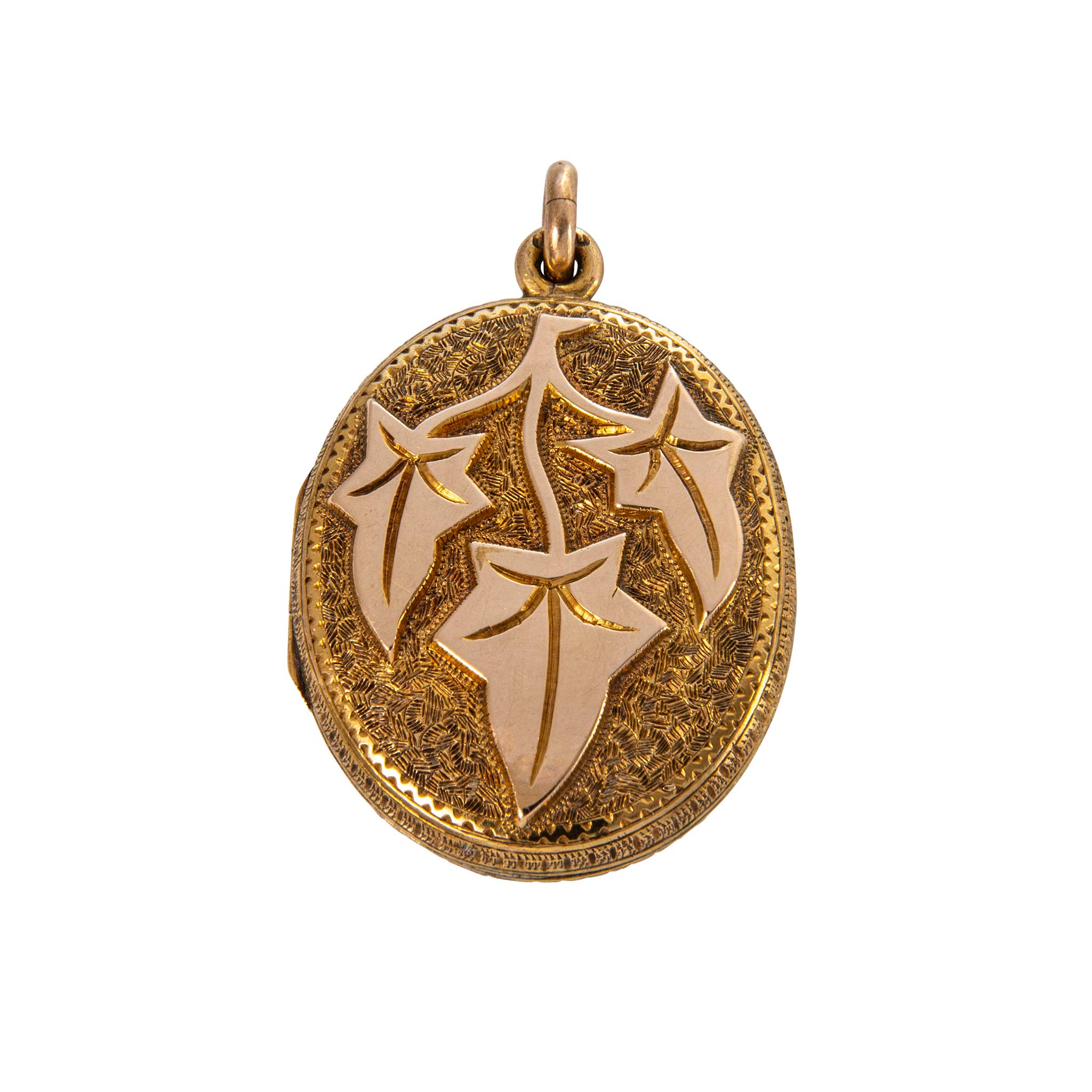 Victorian Back & Front Engraved 15K Gold Oval Locket Pendant