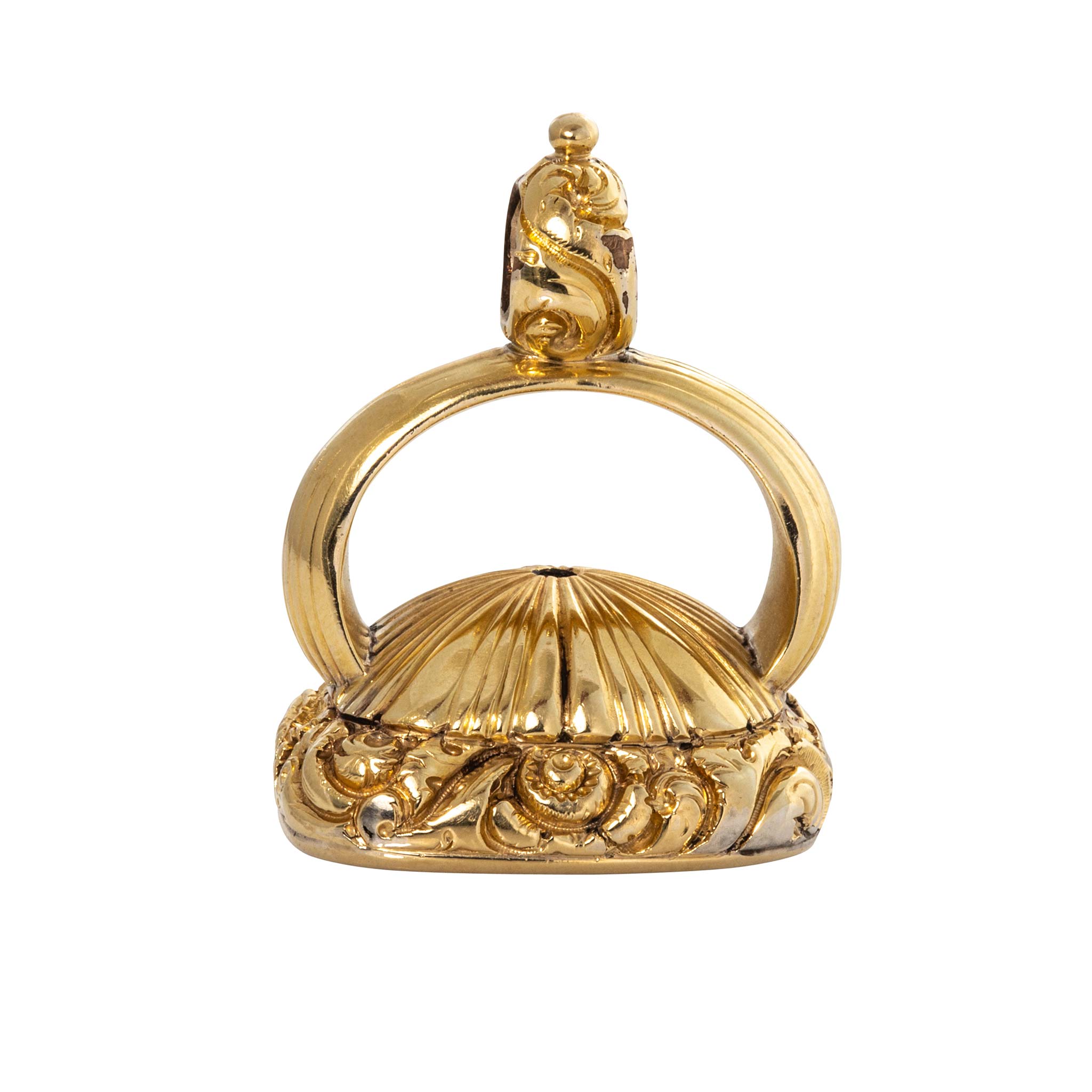 Victorian Carnelian Intaglio Seal Crest 9K Gold Fob Pendant