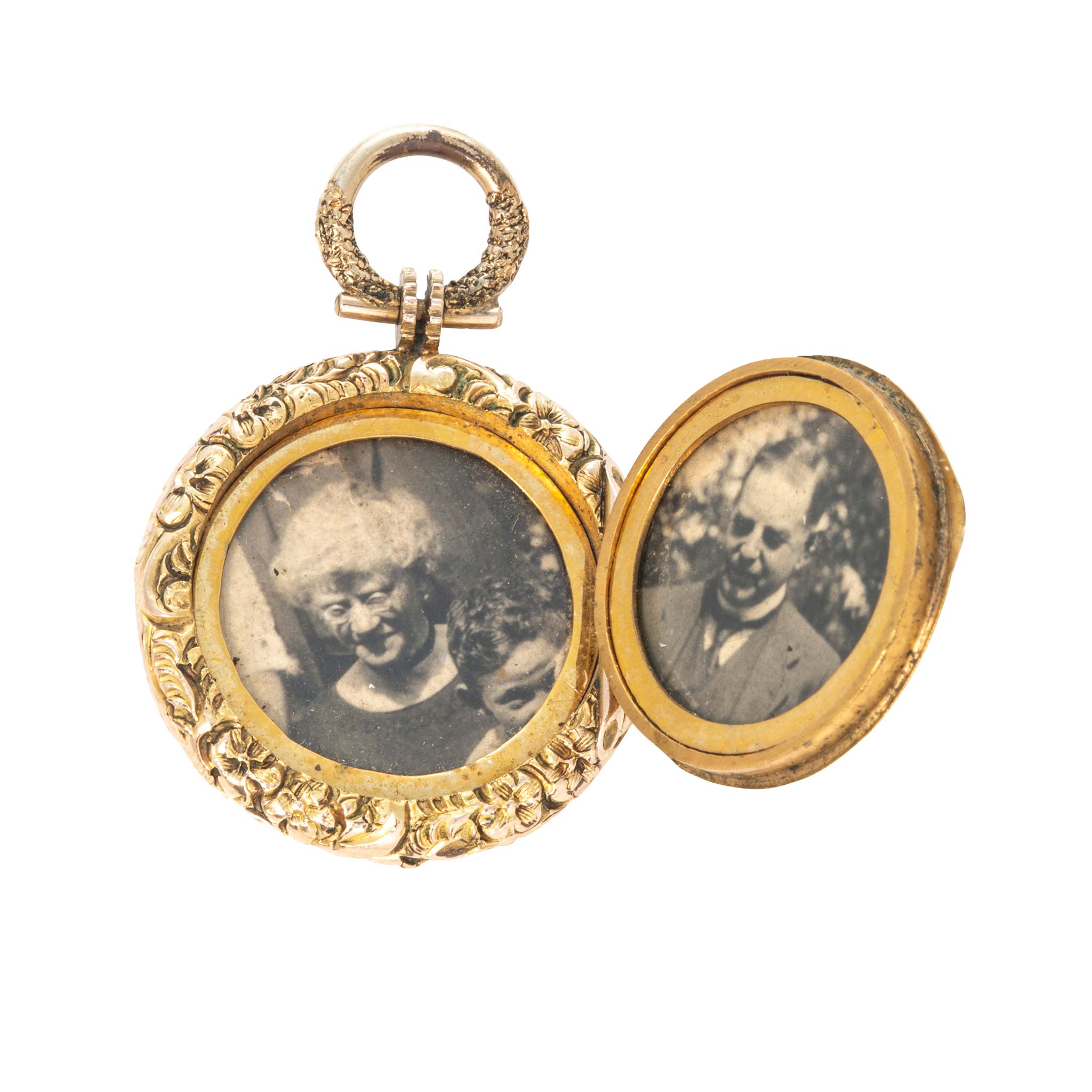 Victorian 9K Gold Engine-Turned Round Locket Pendant