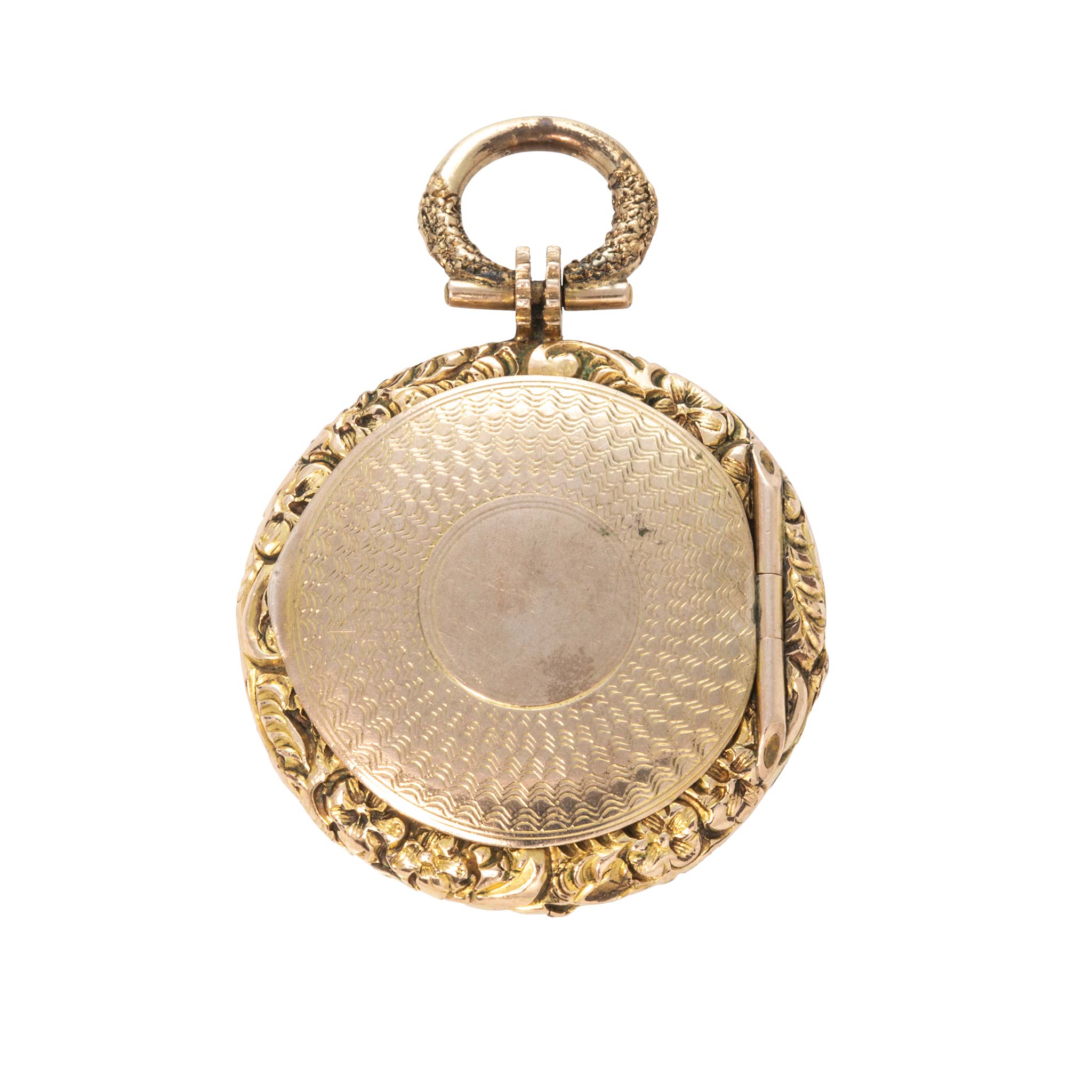 Victorian 9K Gold Engine-Turned Round Locket Pendant