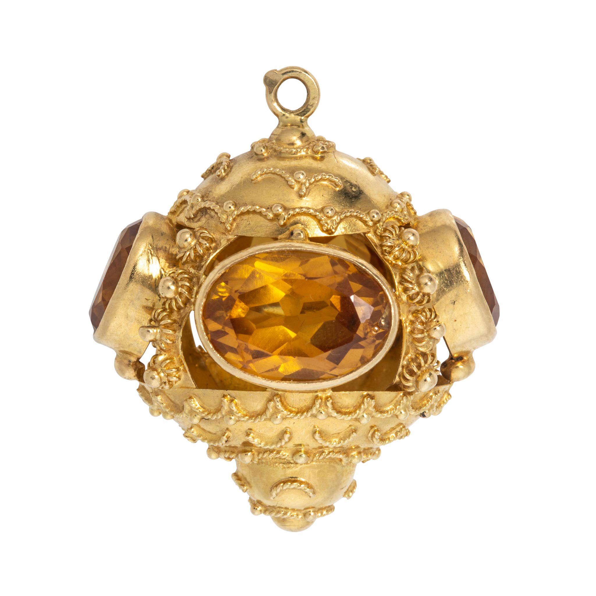 Vintage Etruscan-Revival Citrine 18K Gold Fob Pendant