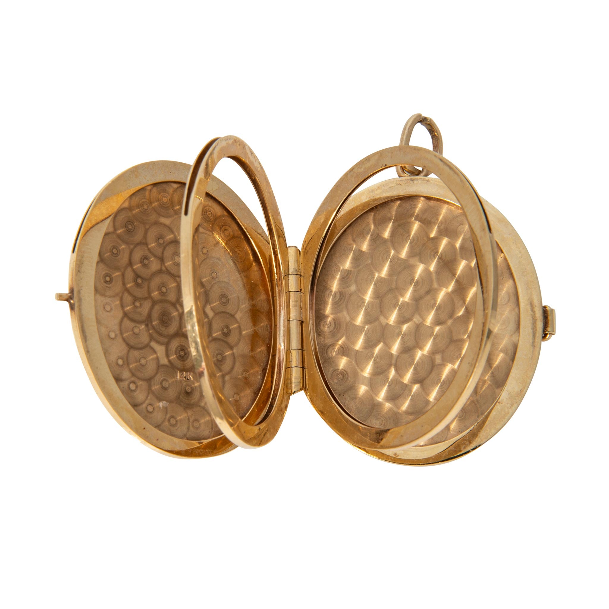 Vintage 14K Yellow Gold Engraved Oval Locket Pendant
