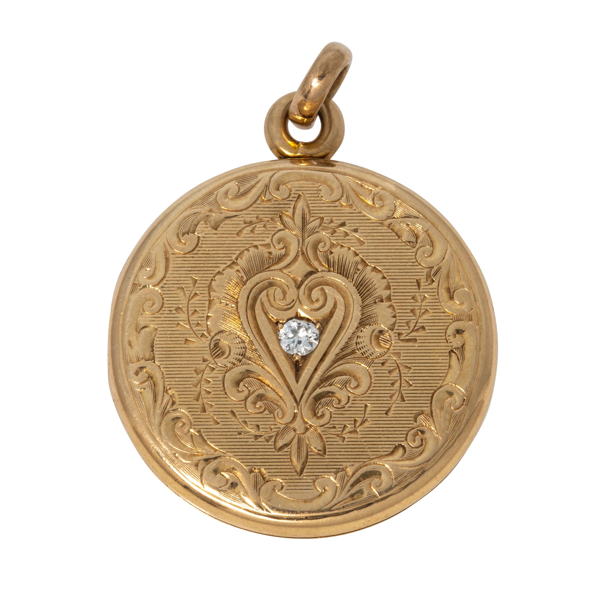 Victorian Style Diamond 14K Gold Double Sided Round Locket Pendant