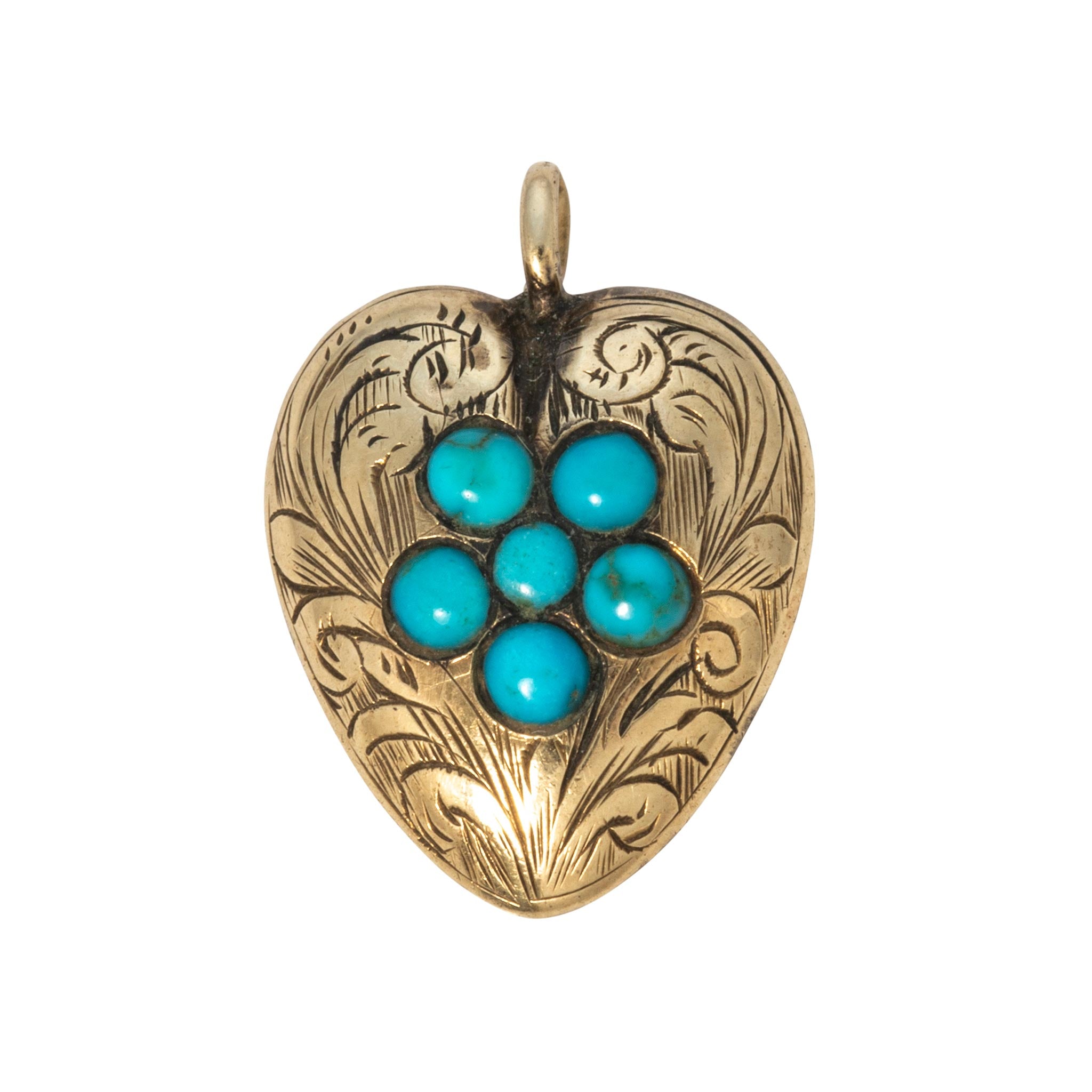 Victorian Turquoise Flower 9K Gold Heart Pendant