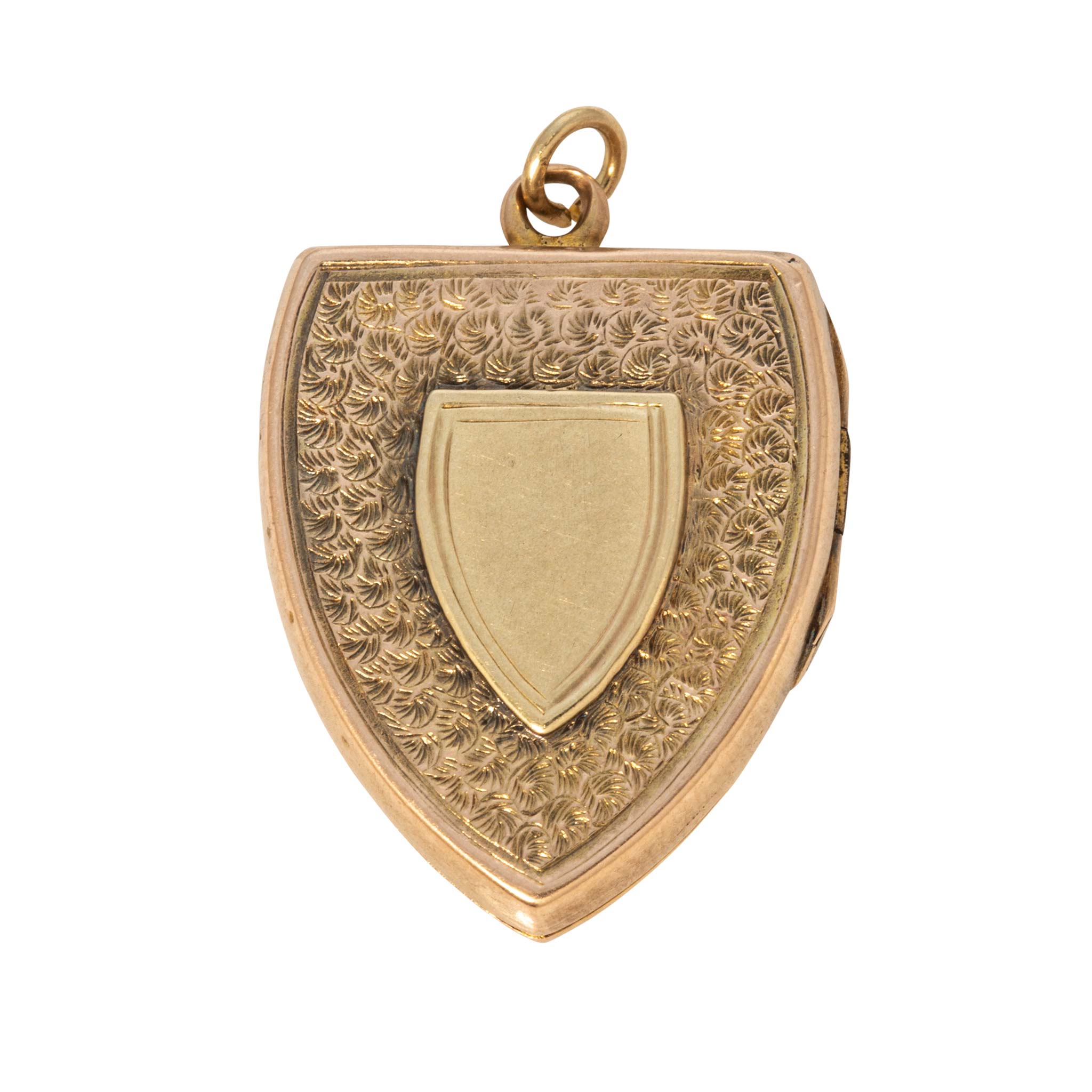 Victorian 15K Gold Shield Mourning Locket Pendant with Hair