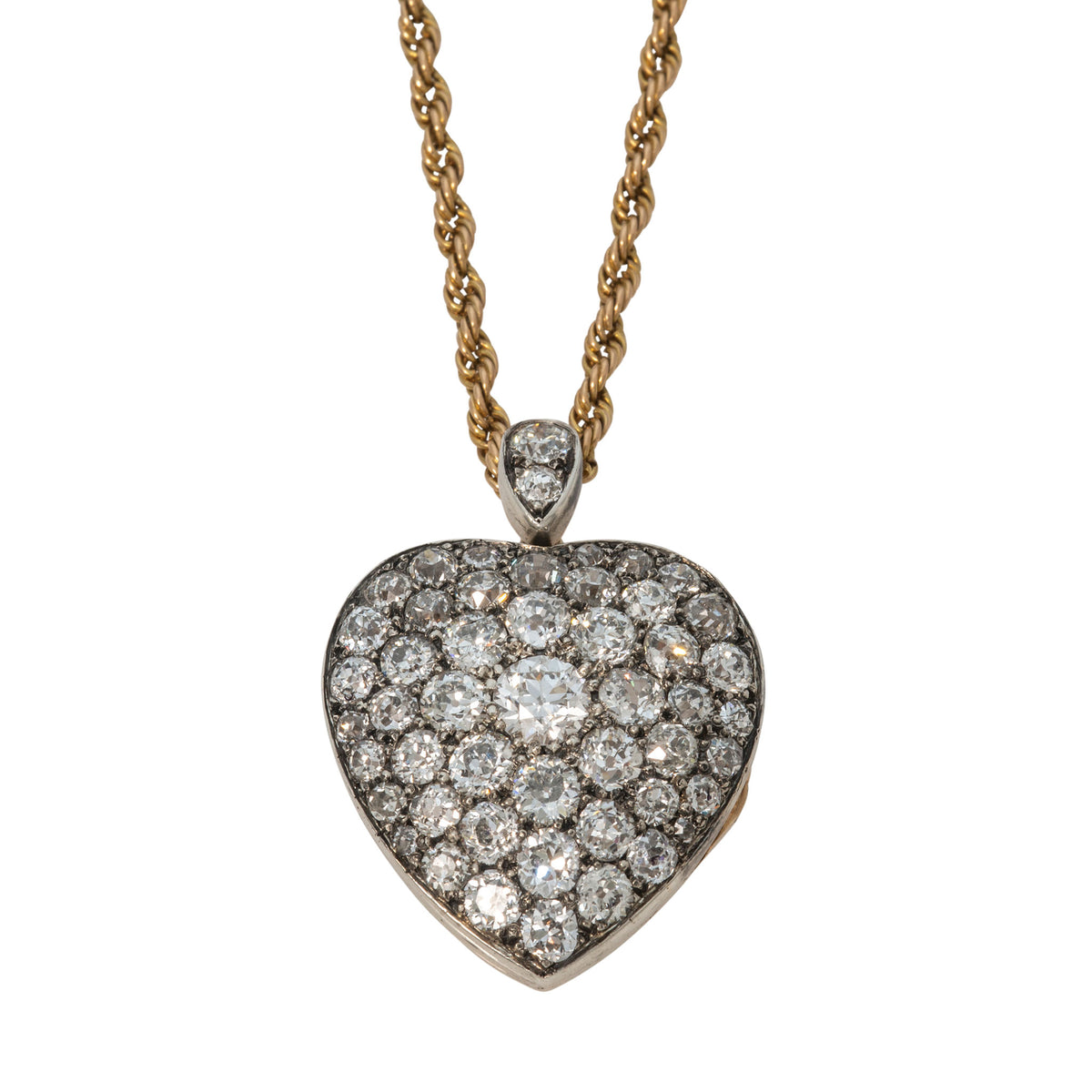 Victorian 3.96ctw Diamond Pavé Heart Pendant Necklace