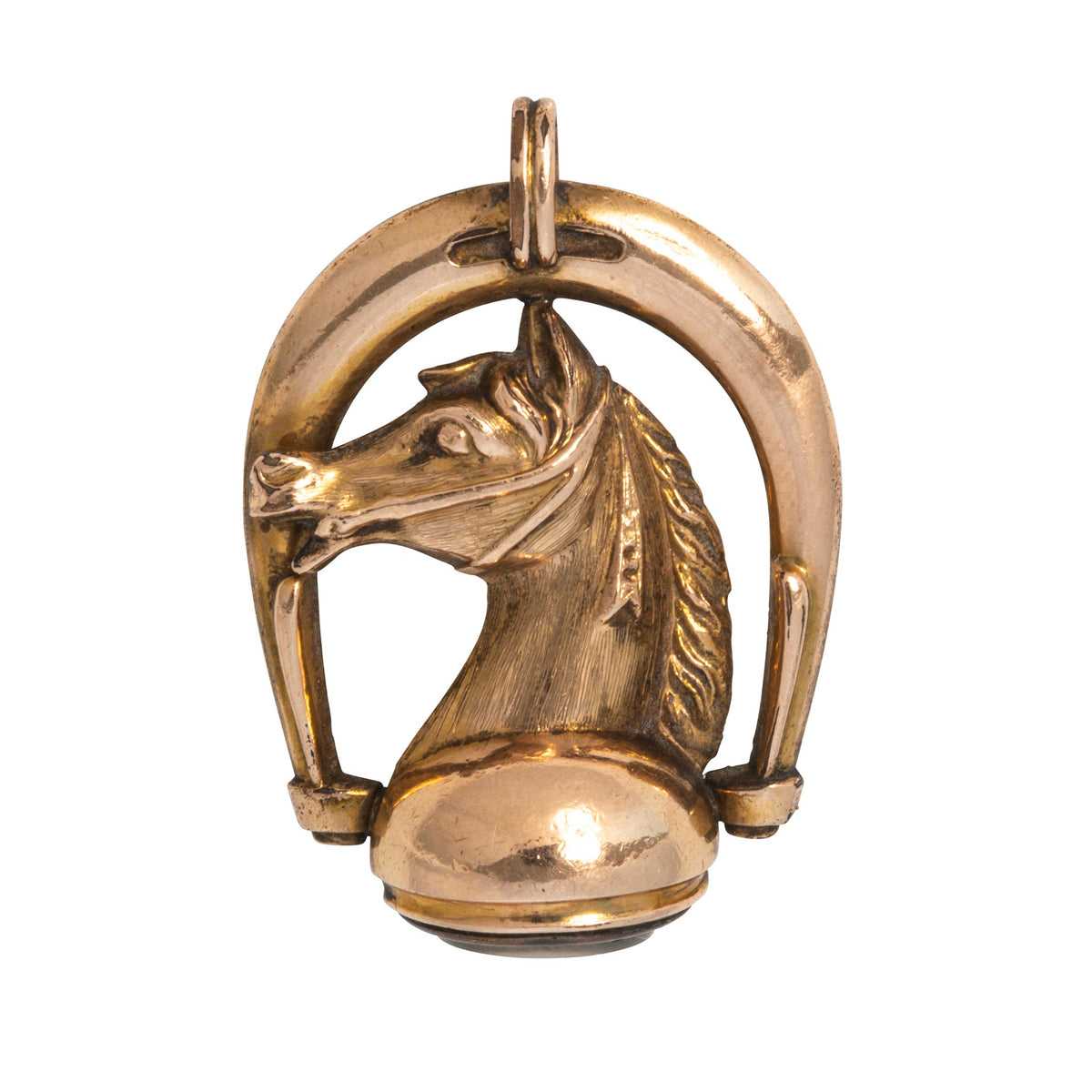 Victorian Style 9K Gold Horse Compass Fob Pendant