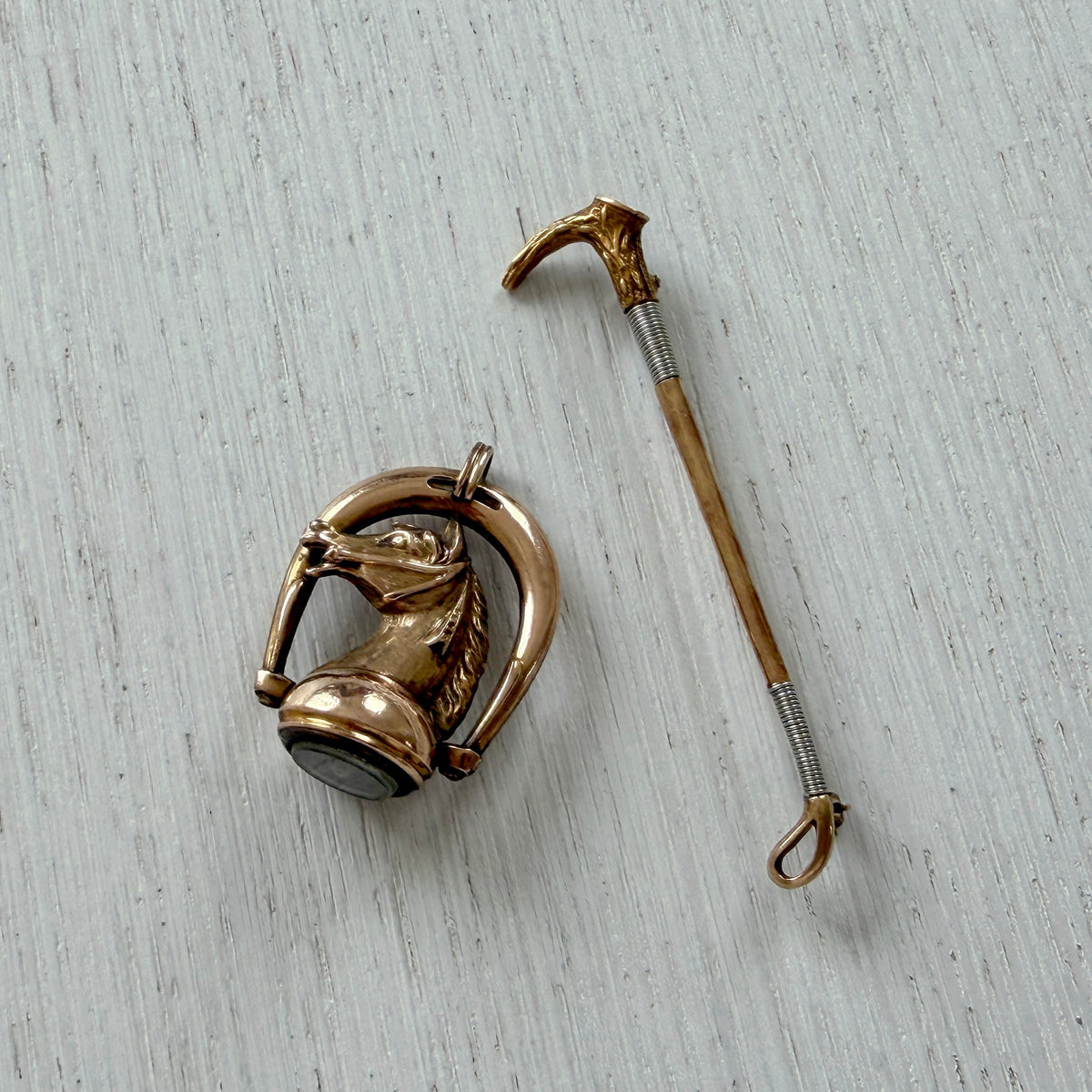 Victorian Style 14K Gold Riding Crop Brooch Pin
