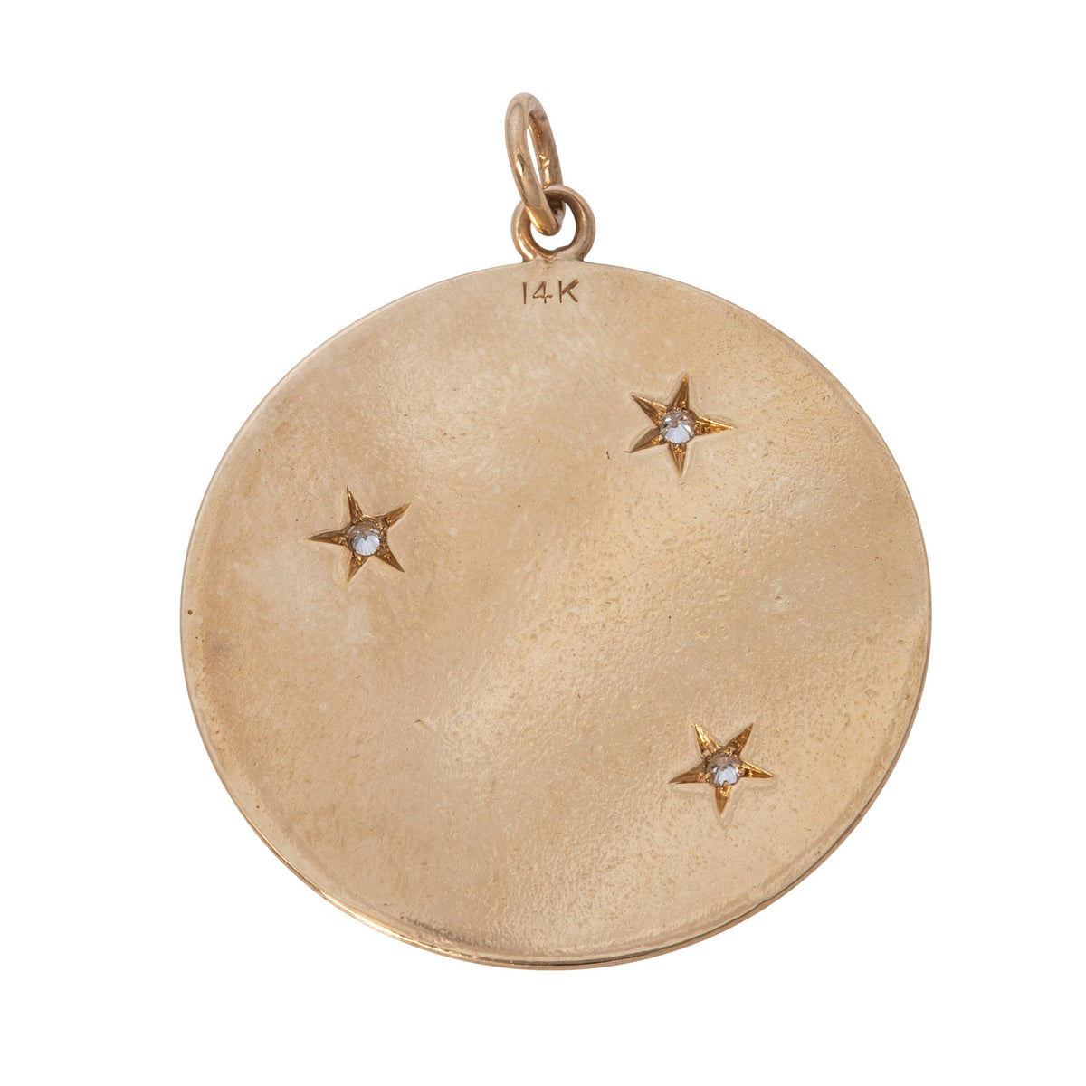 Estate Diamond 14K Gold Engraved Winged Hearts Disc Pendant