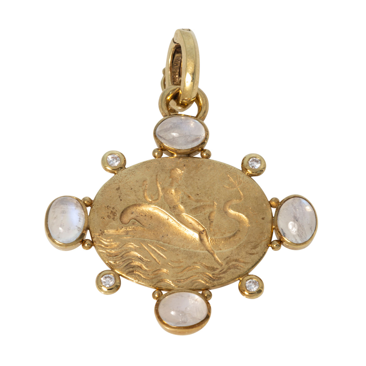 Estate Moonstone & Diamond 14K Gold Intaglio Pendant