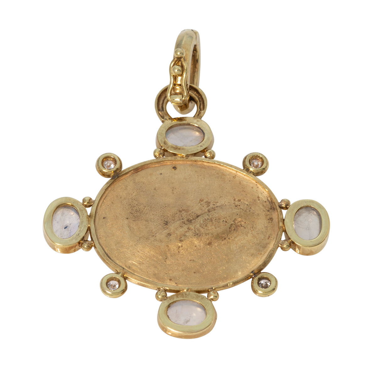 Estate Moonstone & Diamond 14K Gold Intaglio Pendant