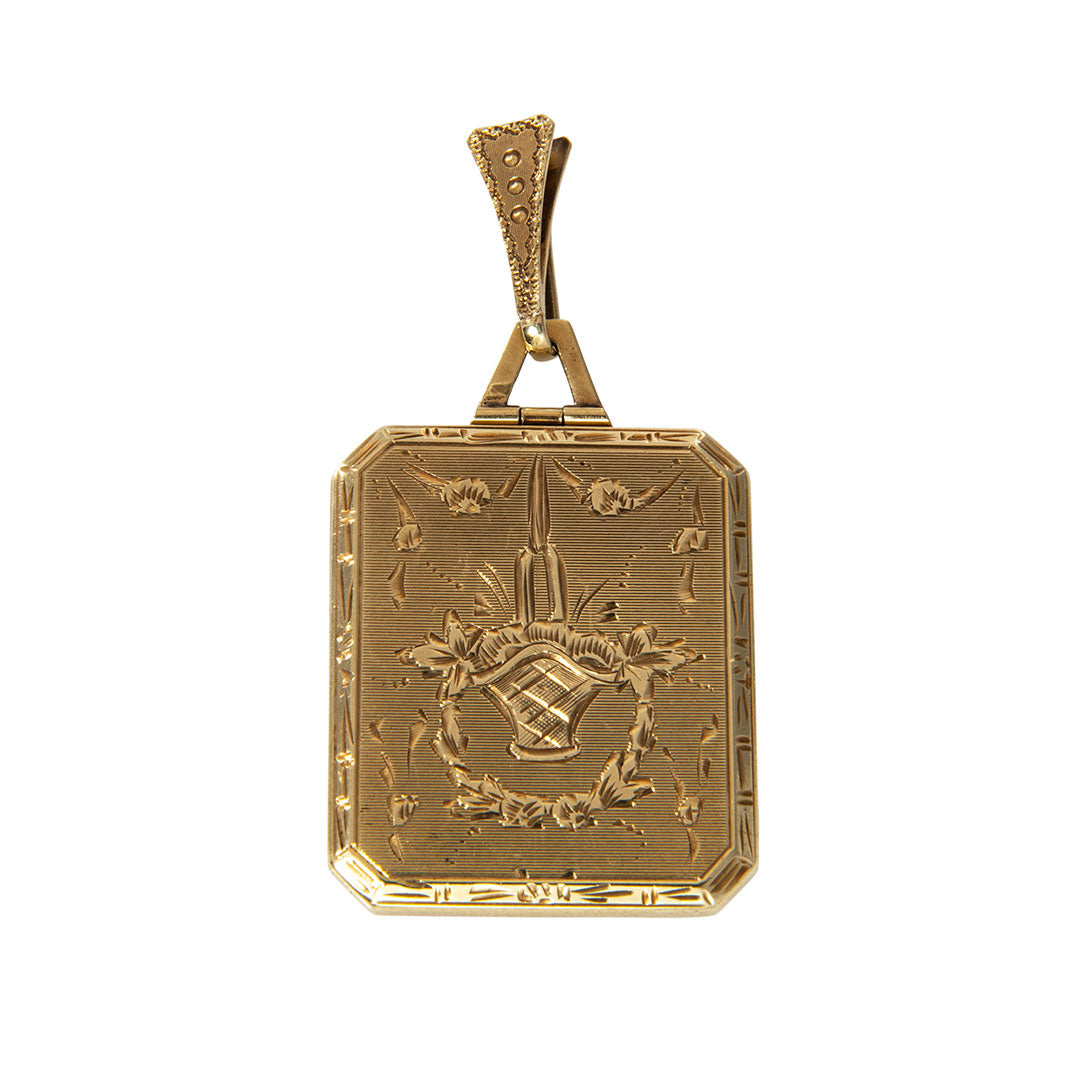 Estate Engraved 14K Gold Rectangular Locket Pendant